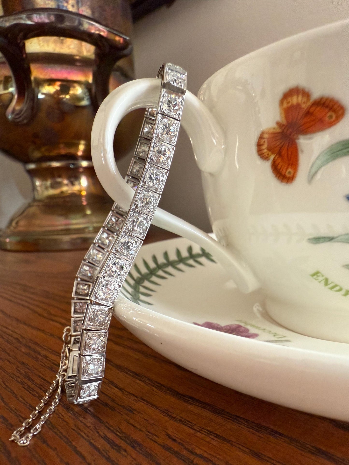 Antique 9.5 CARAT 35 Old European & Mine Cut DIAMOND Line Riviera Tennis Bracelet Platinum French Square Bezel Rivere Wriststack 9.5Ctw OmC