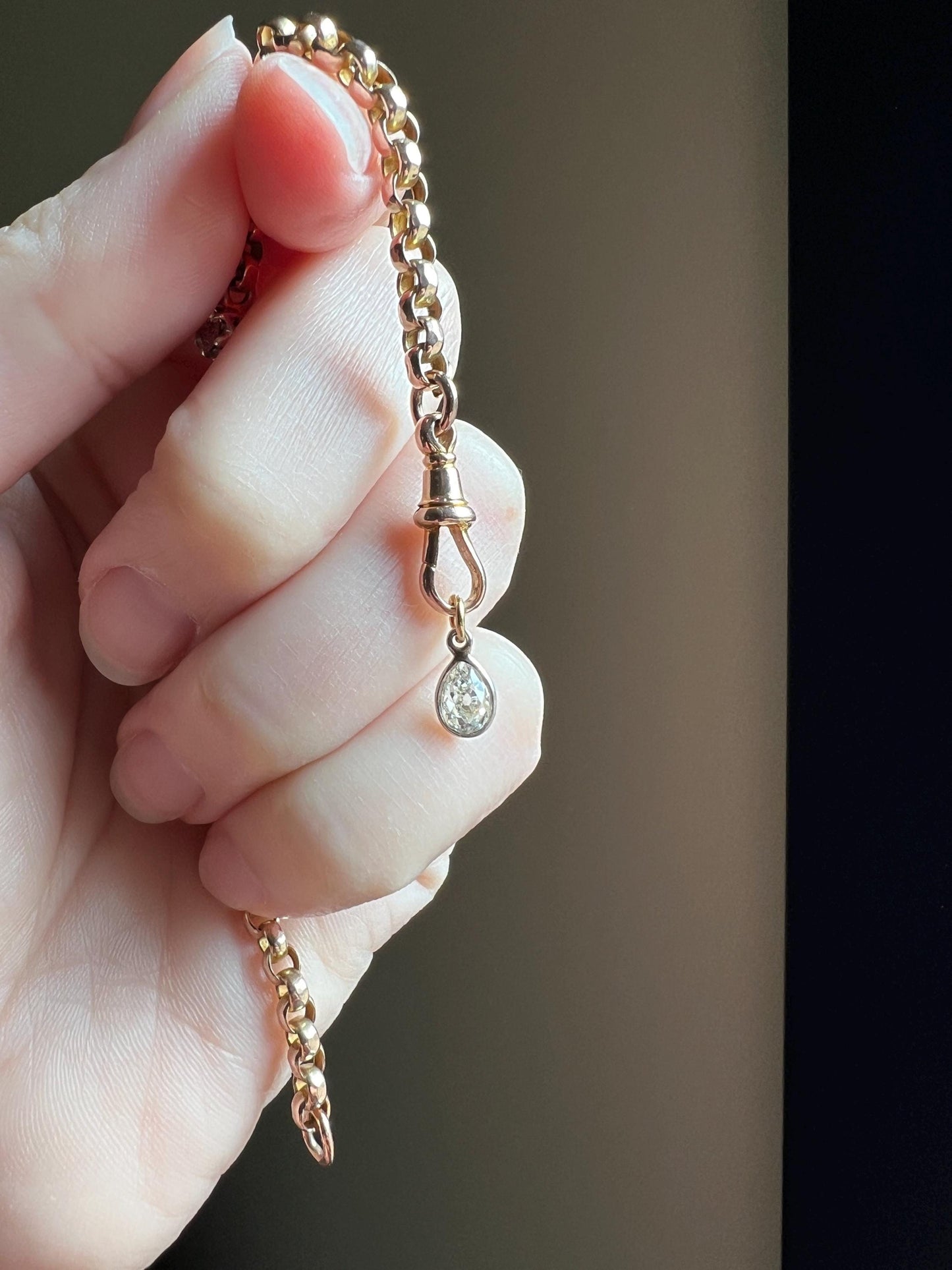 Antique .54 Carat PEAR Natural Old Mine Cut DIAMOND Chunky Dangle Pendant 18k White Gold 9k YG Loop Minimalist Bracelet Necklace Charm OmC