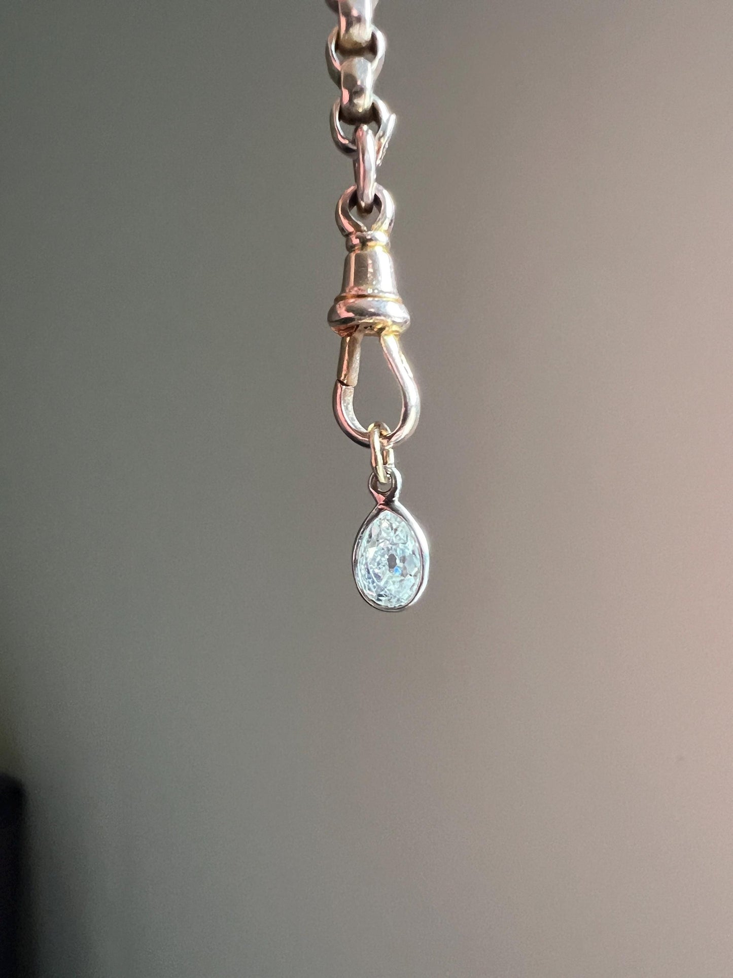 Antique .54 Carat PEAR Natural Old Mine Cut DIAMOND Chunky Dangle Pendant 18k White Gold 9k YG Loop Minimalist Bracelet Necklace Charm OmC