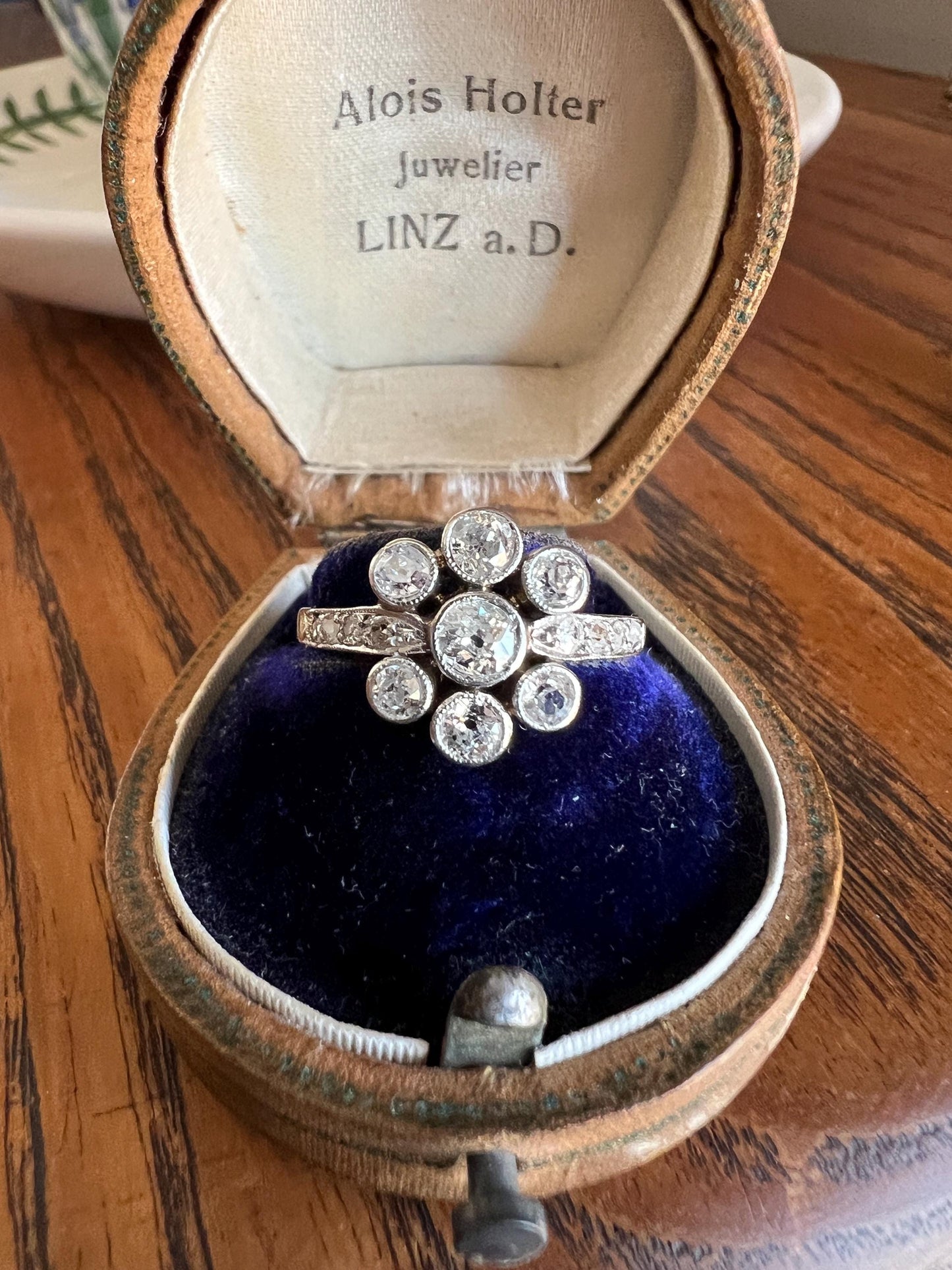 Unique 1 Carat Antique Rose & Old Mine Cut DIAMOND Seven Stone Cluster Ring 18k White Gold French Art Deco Bezel Set Halo OmC 1Ctw Tdw