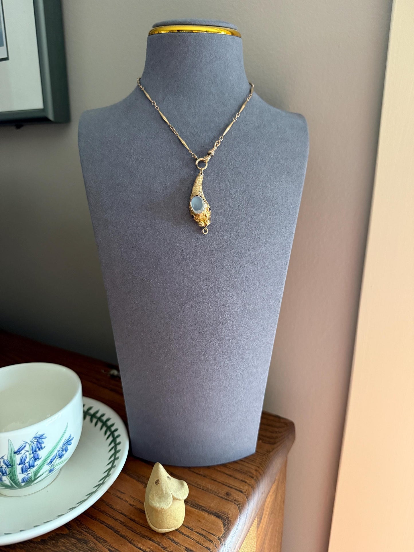 MOONSTONE Smiling SNAKE Large Victorian Antique Pendant CONNECTOR Extender Figural 10k Gold Solid Swivel Engraved Head Garnet Eyes