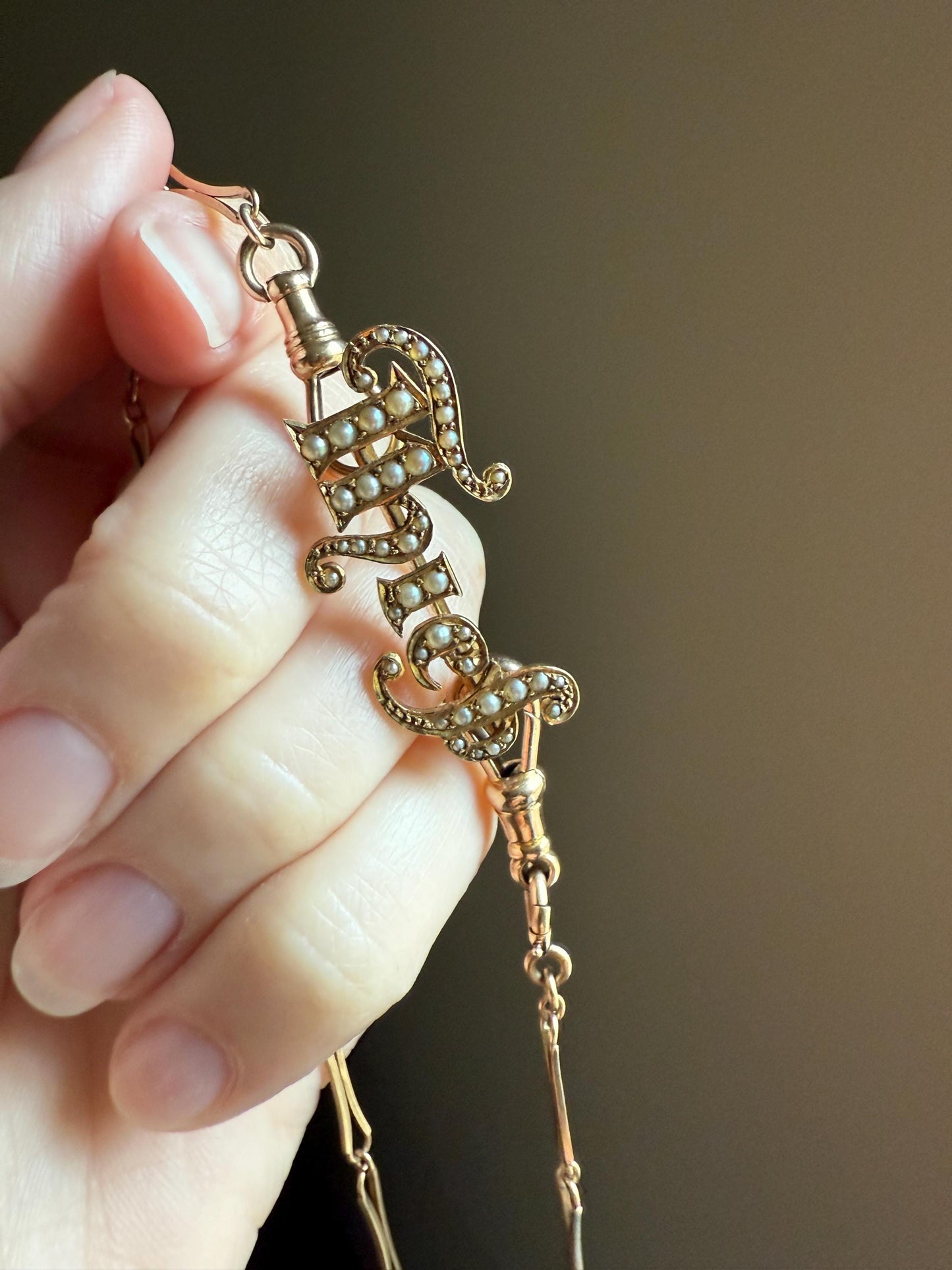 THIEF Antique VICTORIAN Pearl Encrusted Pin Brooch Figural 14k Gold Pendant Charm Holder Extender Parts Romantic "of my Heart?" Gift Figural