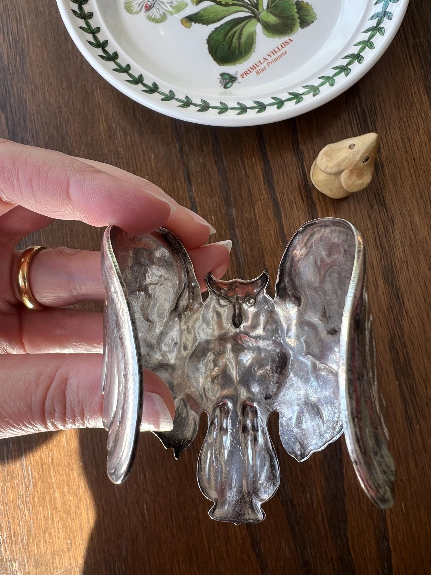 OWL French Antique Silver Plate Figural Cuff Bracelet LARGE Art Nouveau Unique Bangle Lifelike Sculpted Design Statement Piece Wisdom Wise