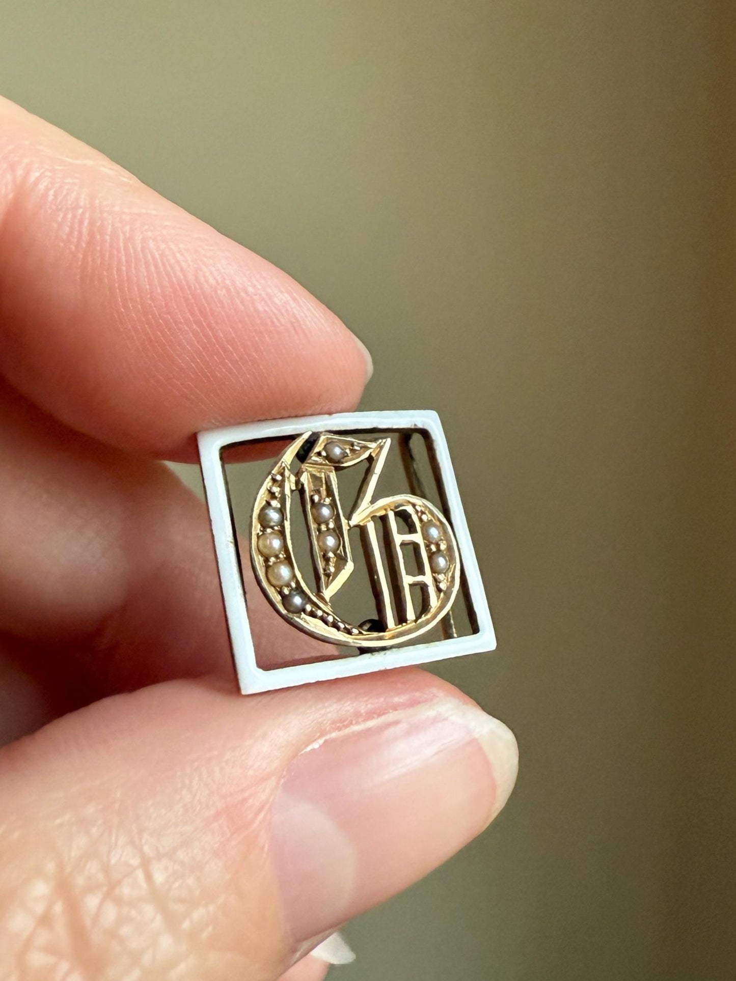 Antique INITIAL G C Slide Letter PEARL Pendant 14k Gold Enamel Bracelet Necklace Charm Gift Symbol Victorian - Art Deco Geometric Monogram
