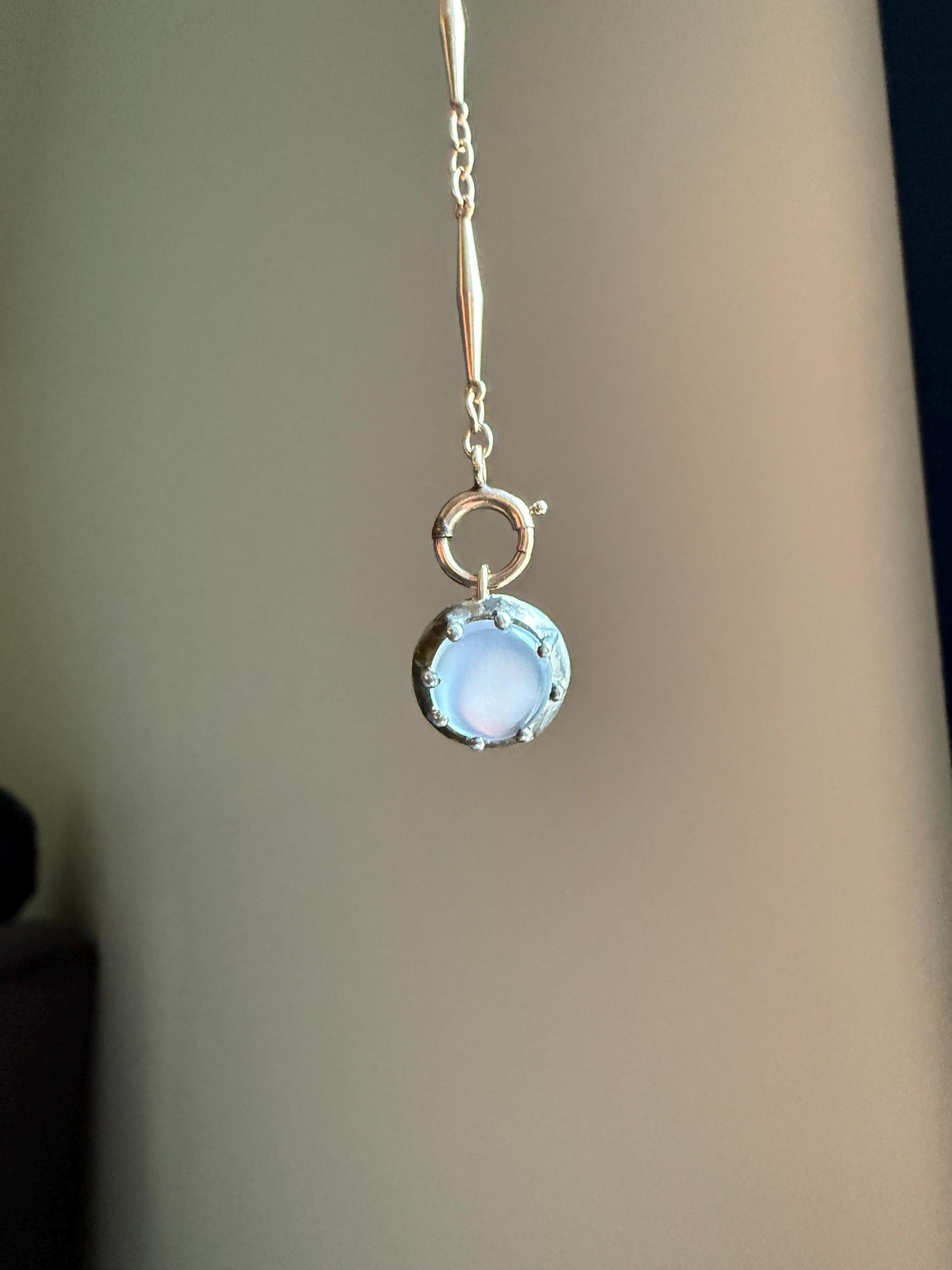 Gray Blue MOONSTONE Antique Pendant 18k Gold Silver Collet Set Glowing Orb Flash Victorian Georgian Necklace or Bracelet Charm Unique Gift