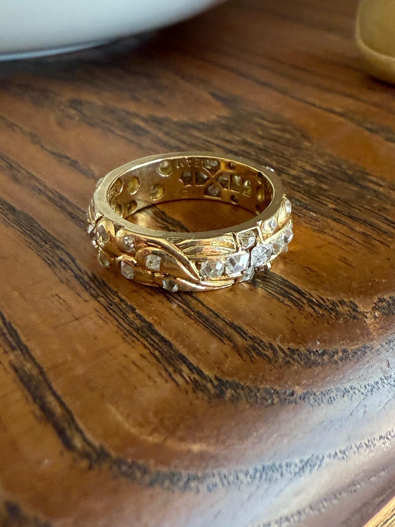 HEAVY One of a Kind Chunky Elongated 1.5ctw Old Mine Cut DIAMOND Encrusted Eternity Band French c1939 Ring 9.6g 18k Gold Anniversary? Dated
