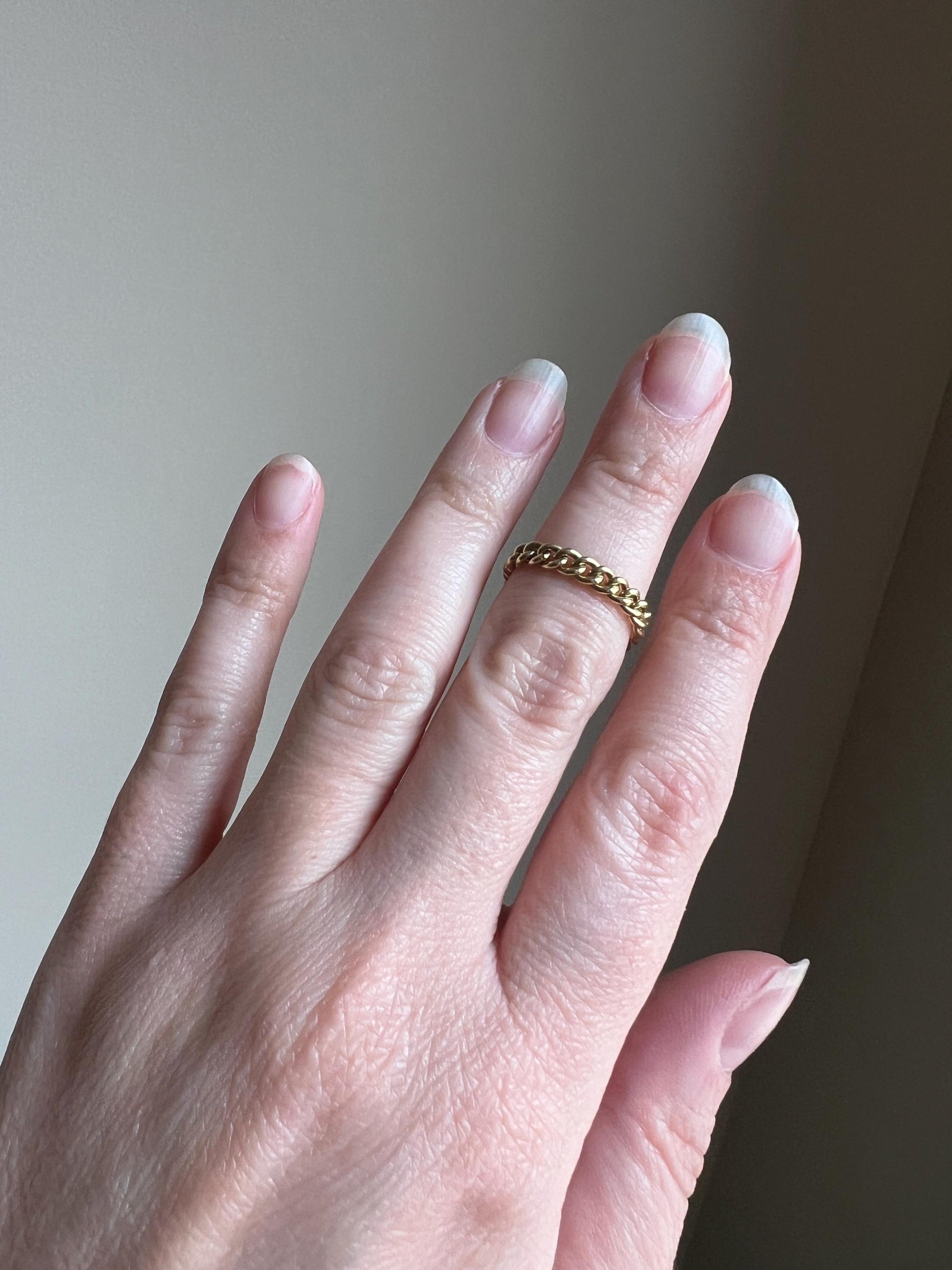CURB CHAIN RING French Vintage Stacker Band Ring 18k Gold Flexible Texture Eternity Pinky Midi Buttery Glow Cuban Minimalist Gift Unisex Man