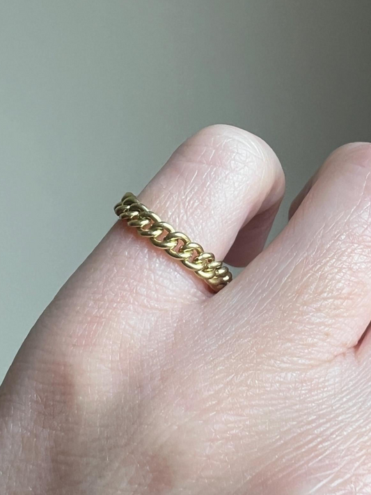 CURB CHAIN RING French Vintage Stacker Band Ring 18k Gold Cuban Minimalist Gift