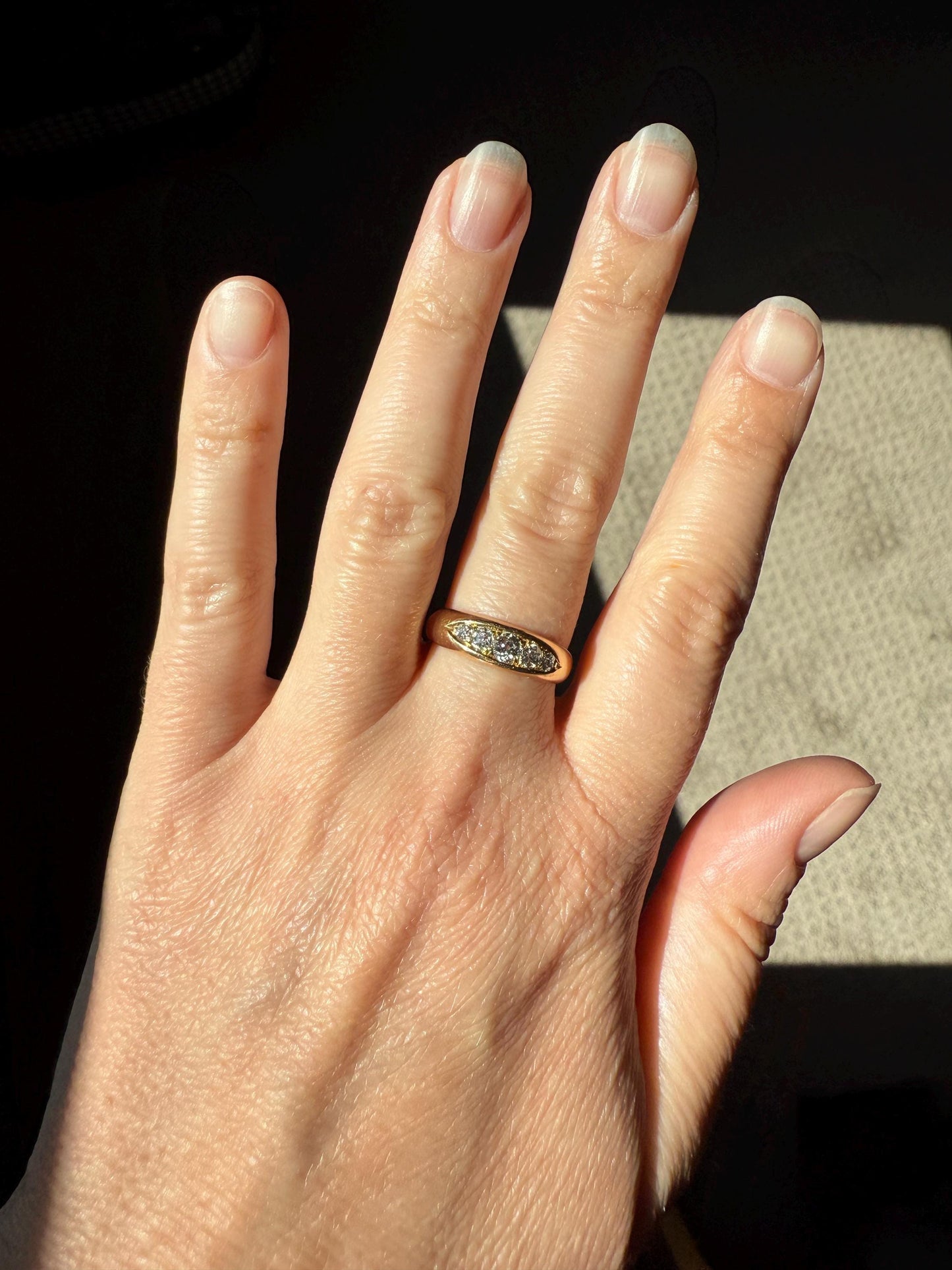 Antique Old Mine Cut DIAMOND Five Stone Wide Band 18k Gold Solid Ring Victorian Stacker Chunky Domed Wedding Romantic Gift OmC