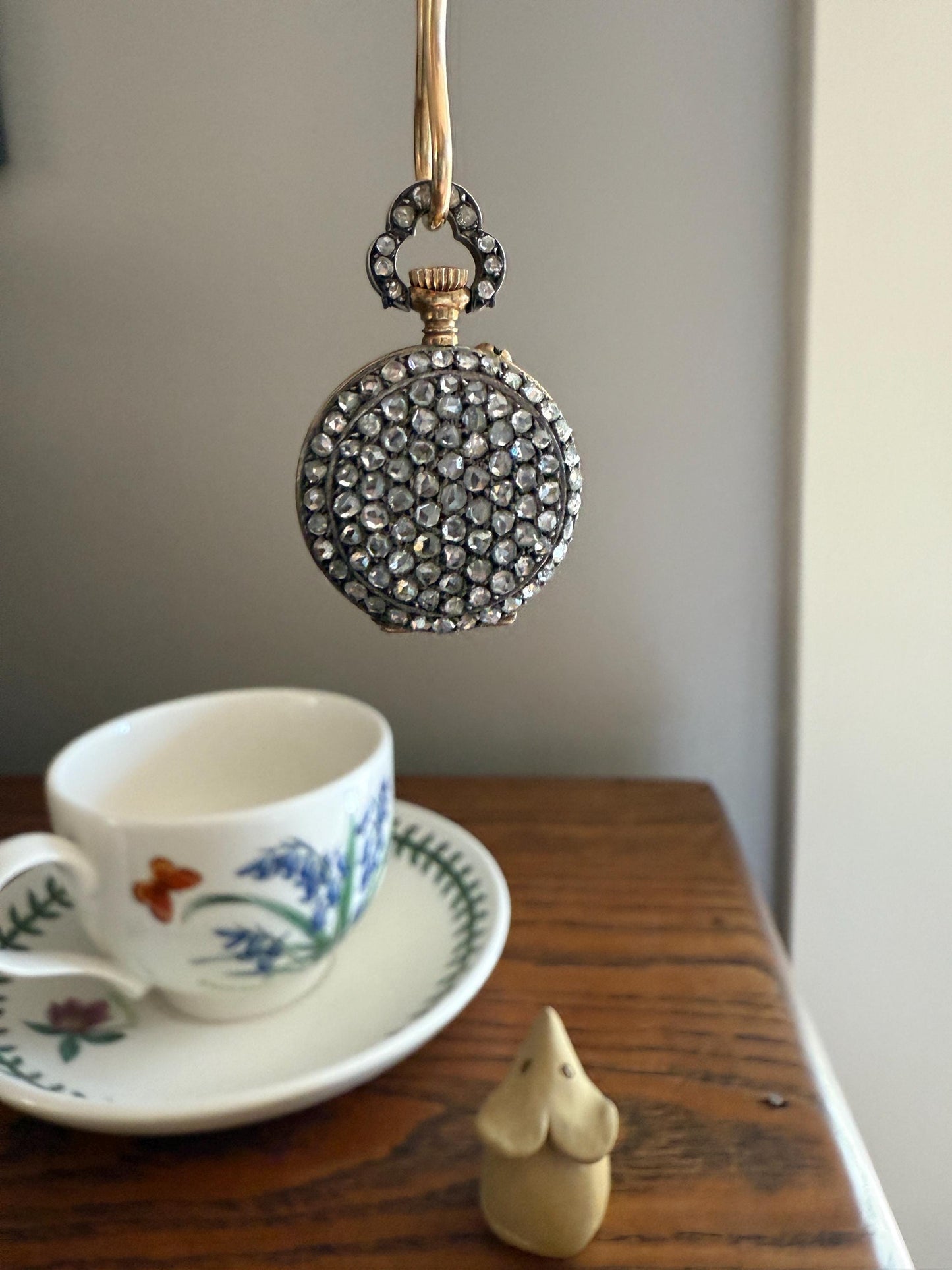 ENTIRELY DIAMOND Encrusted French VICTORIAN Era Chunky Rose Cut Diamond Antique 18k Gold Silver Pocket Watch Case Pendant Locket Rare Gift