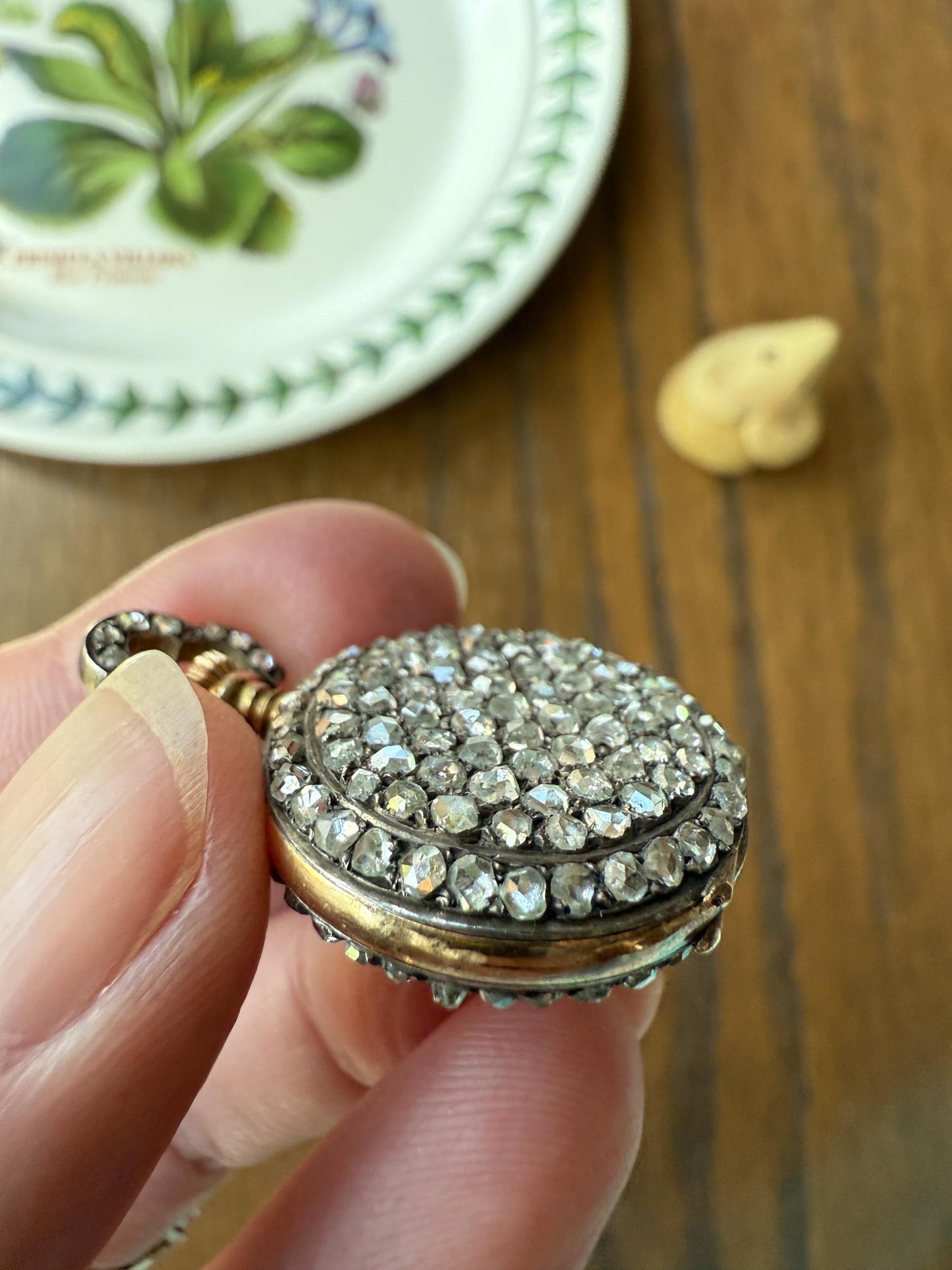 ENTIRELY DIAMOND Encrusted French VICTORIAN Era Chunky Rose Cut Diamond Antique 18k Gold Silver Pocket Watch Case Pendant Locket Rare Gift