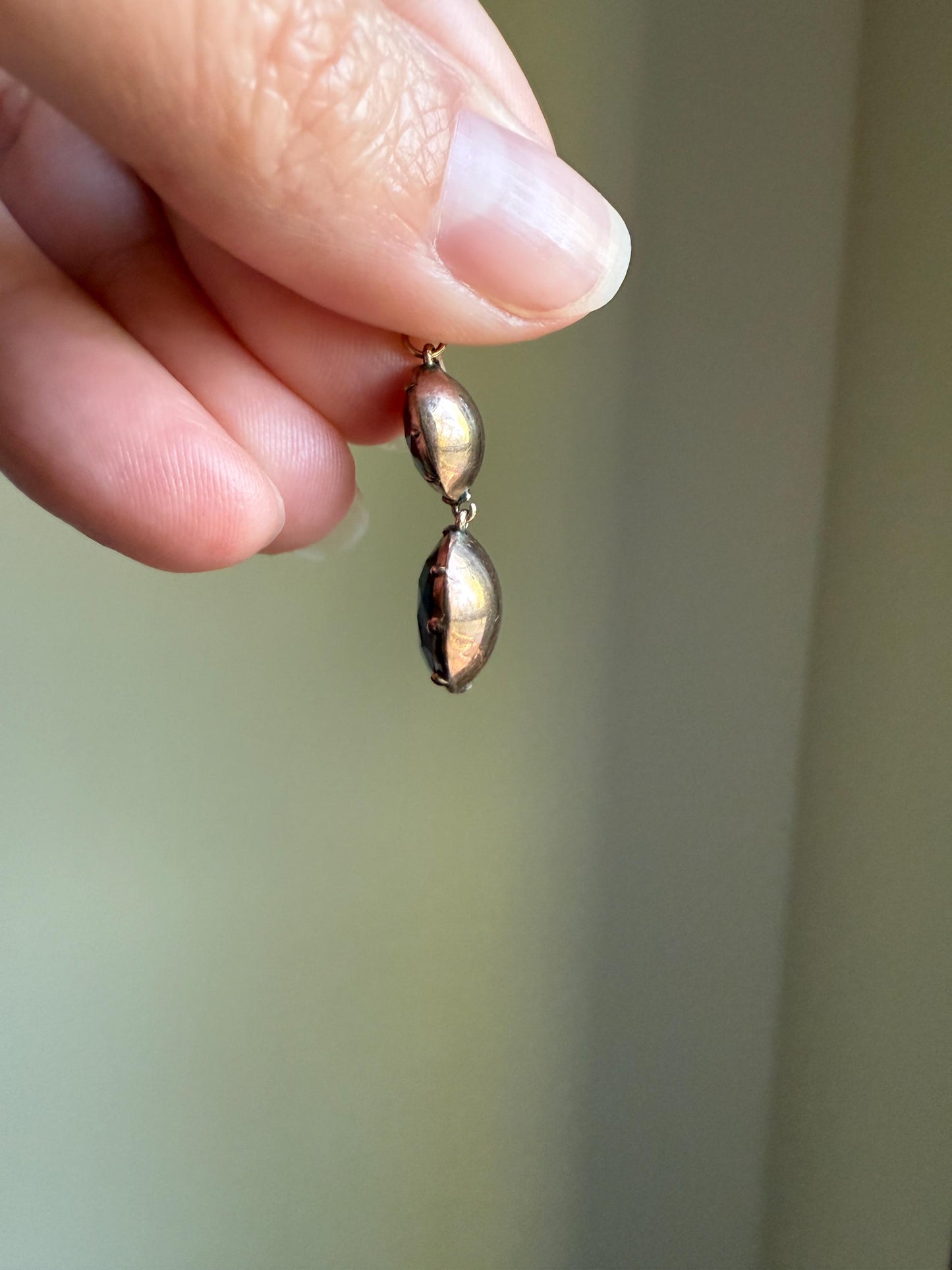 GEORGIAN Antique 10k GOLD Purple Paste Amethyst Dangle Pendant Domed Foil Backed Violet Bridal Wedding Something Old Two Stone Victorian
