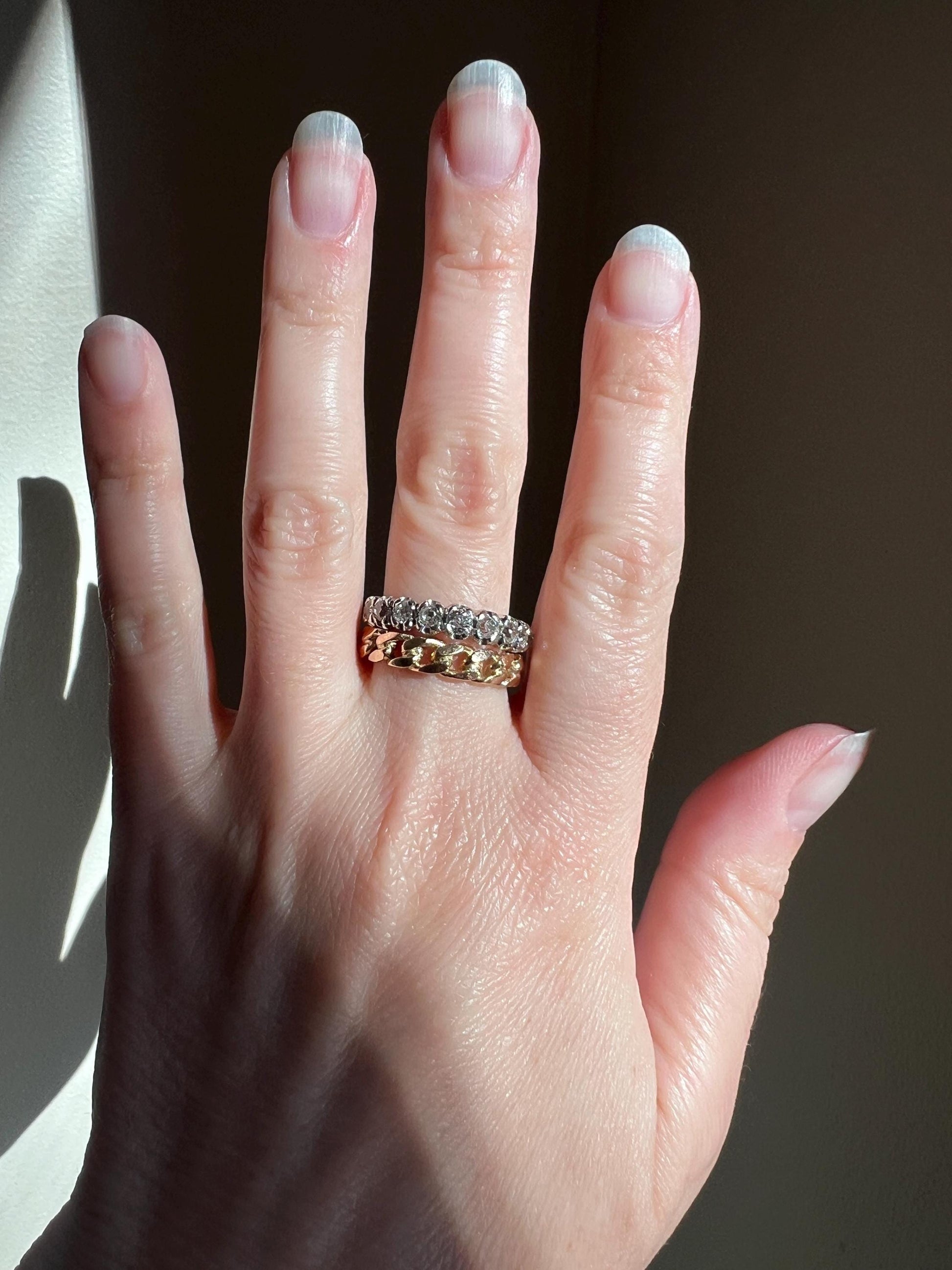 Curb CHAIN Vintage Fixed Band French 18k Gold Ring Full Eternity Hoop Stacker Retro Rope Cuban Link Texture Romantic Gift