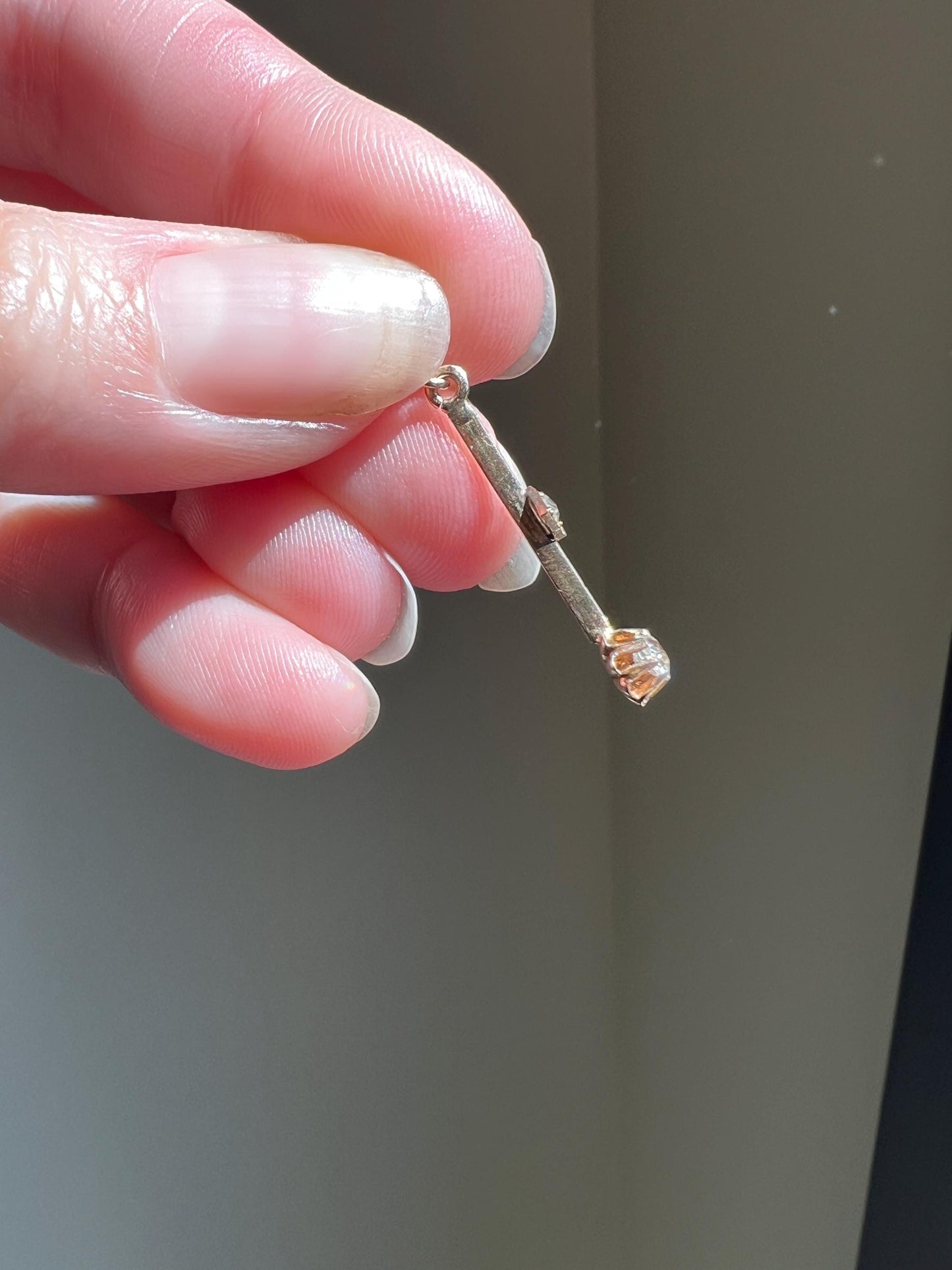 VICTORIAN Antique Old Mine Cut DIAMOND Rose Cut Dangle PENDANT Linear Charm 18k Gold 10k Loop French Belle Epoque Buttercup Minimalist Gift