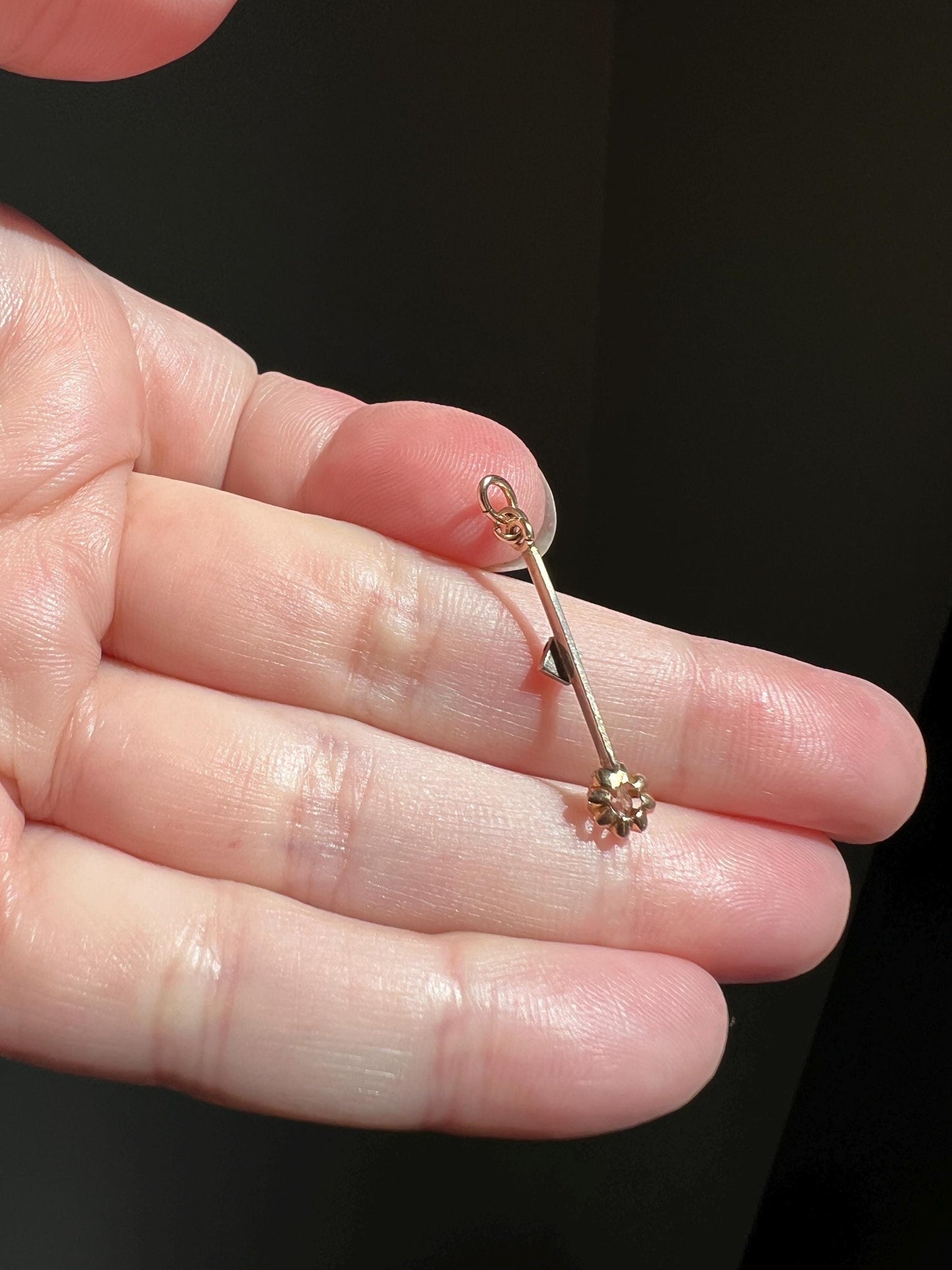 VICTORIAN Antique Old Mine Cut DIAMOND Rose Cut Dangle PENDANT Linear Charm 18k Gold 10k Loop French Belle Epoque Buttercup Minimalist Gift