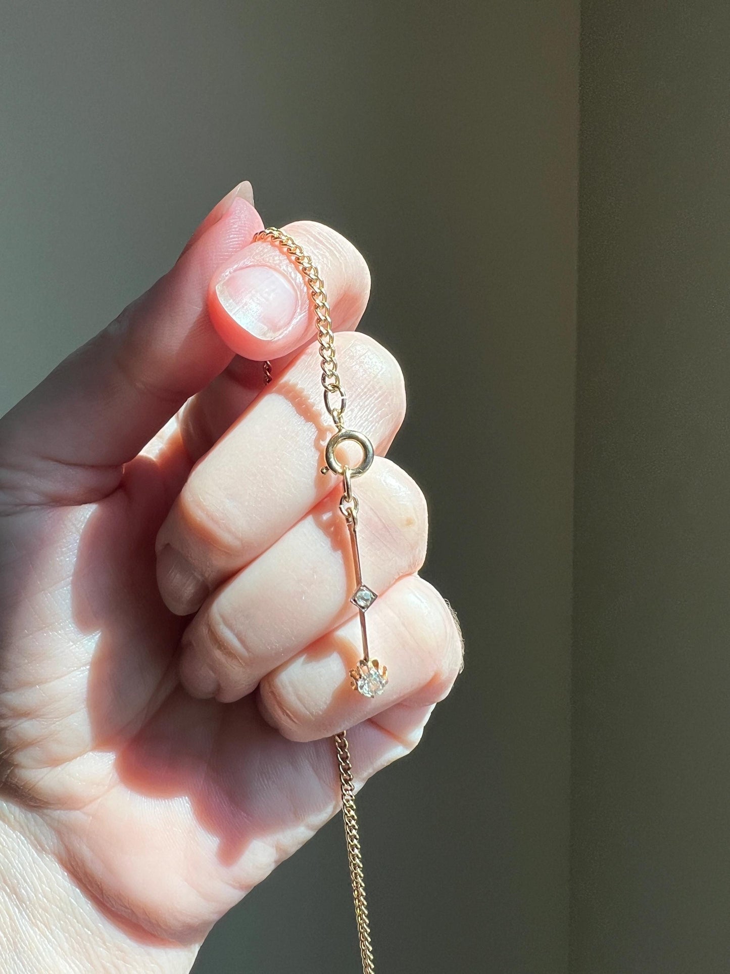 VICTORIAN Antique Old Mine Cut DIAMOND Rose Cut Dangle PENDANT Linear Charm 18k Gold 10k Loop French Belle Epoque Buttercup Minimalist Gift
