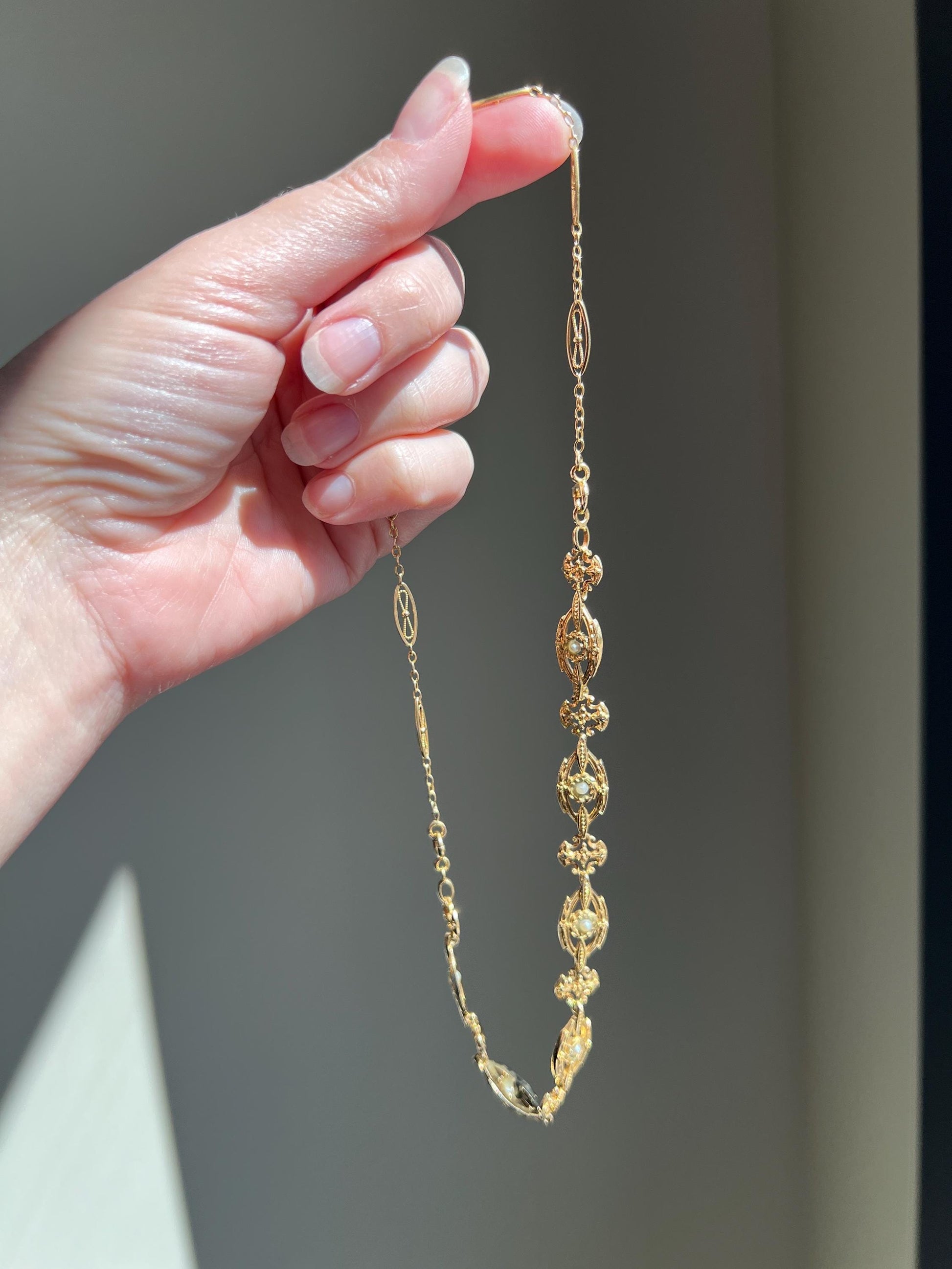 Two for One NECKLACE BRACELET 20g 18k Gold Changeable French Belle Epoque Floral Garland Heavy Chain Forget Me Not Pearls Ornate Victorian
