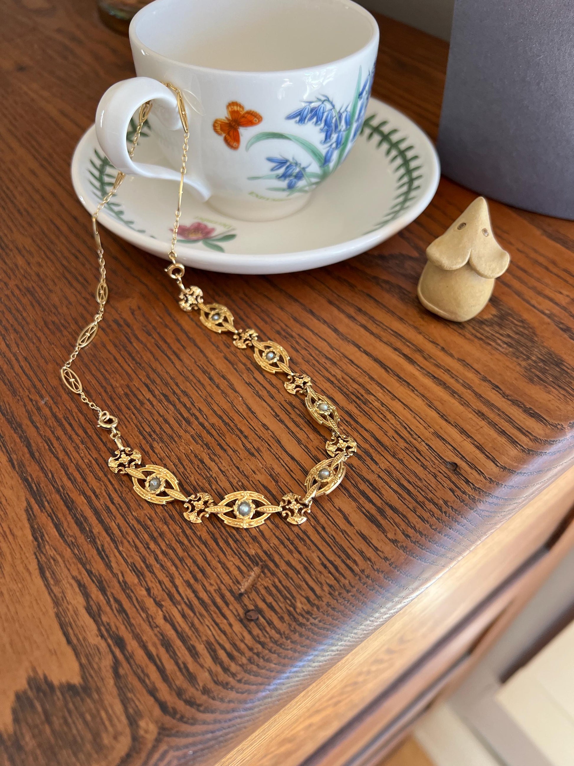 Two for One NECKLACE BRACELET 20g 18k Gold Changeable French Belle Epoque Floral Garland Heavy Chain Forget Me Not Pearls Ornate Victorian