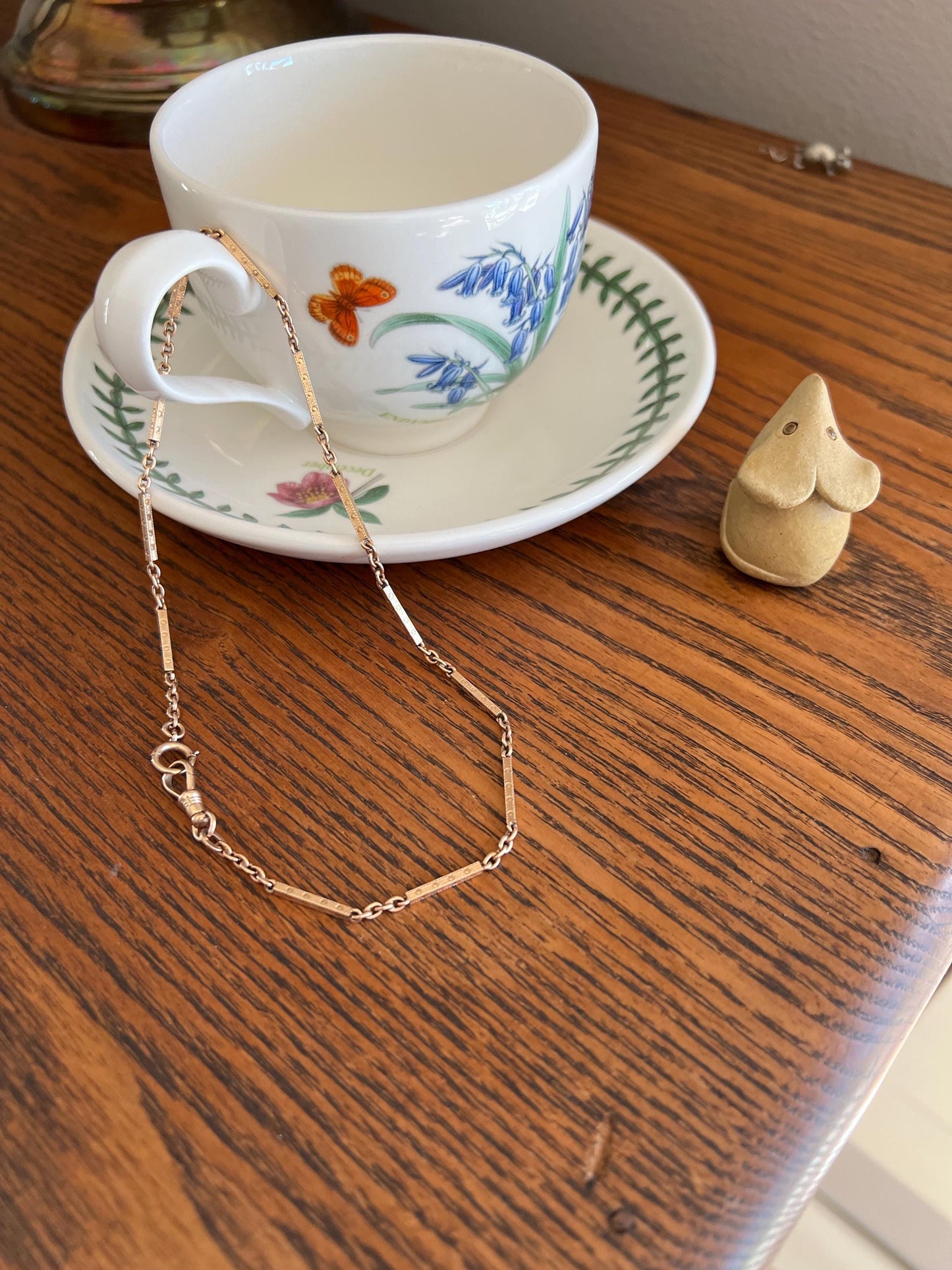 Antique Alternating Bar Link Watch Chain Choker Bracelet 10k Rosy Gold Geometric Dog Clip Connector Neckmess Neckstack