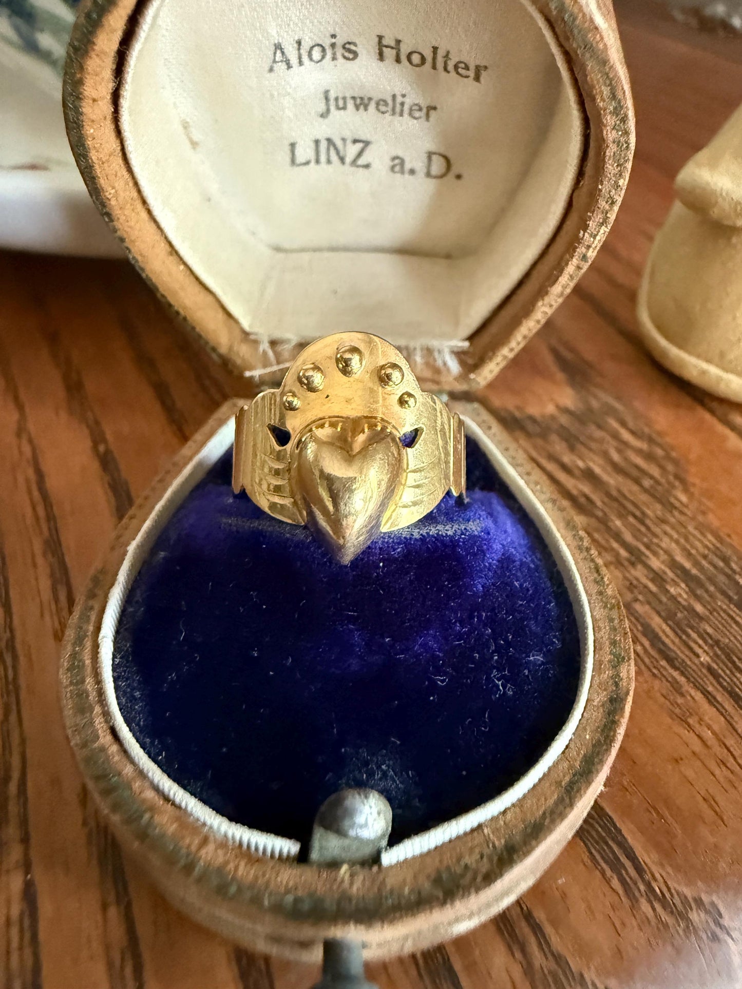 Antique Crowned Puffy Heart Bague de Foi French Regional Ring Fede Hands Ball Rivets 18k GOLD Folk Victorian Wide Band Love Figural Gift