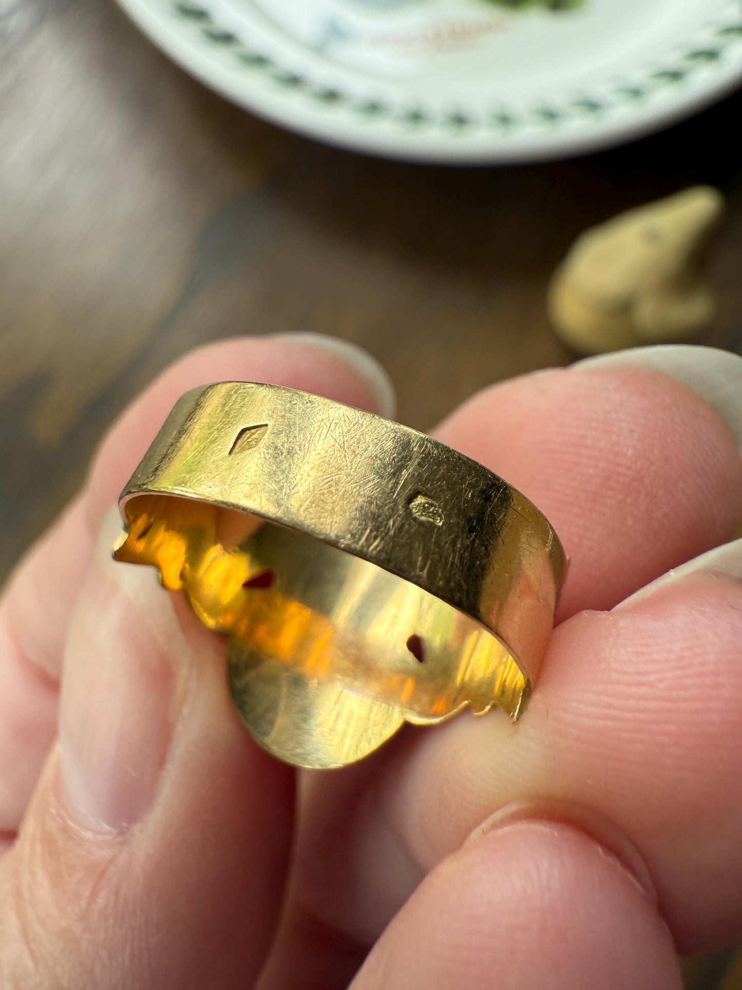 Antique Crowned Puffy Heart Bague de Foi French Regional Ring Fede Hands Ball Rivets 18k GOLD Folk Victorian Wide Band Love Figural Gift