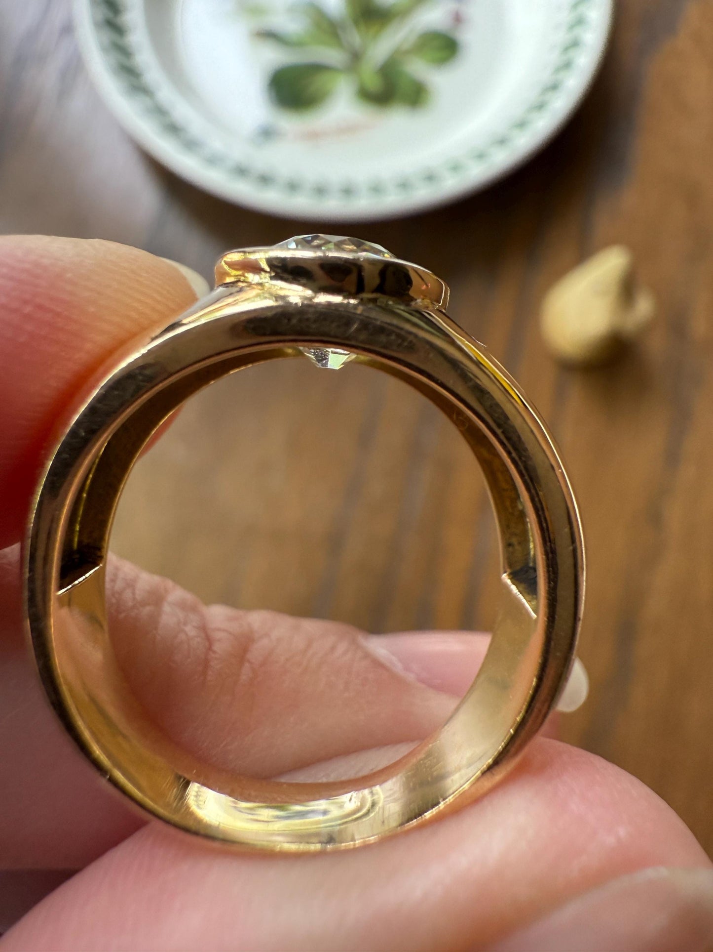 Eye Clean 2.3 Carat Old Mine Cut DIAMOND Antique Stone 18k Gold Vintage Unisex Gypsy Ring Solitaire Chunky Wide Band Stacker Gift OmC 2.3ctw