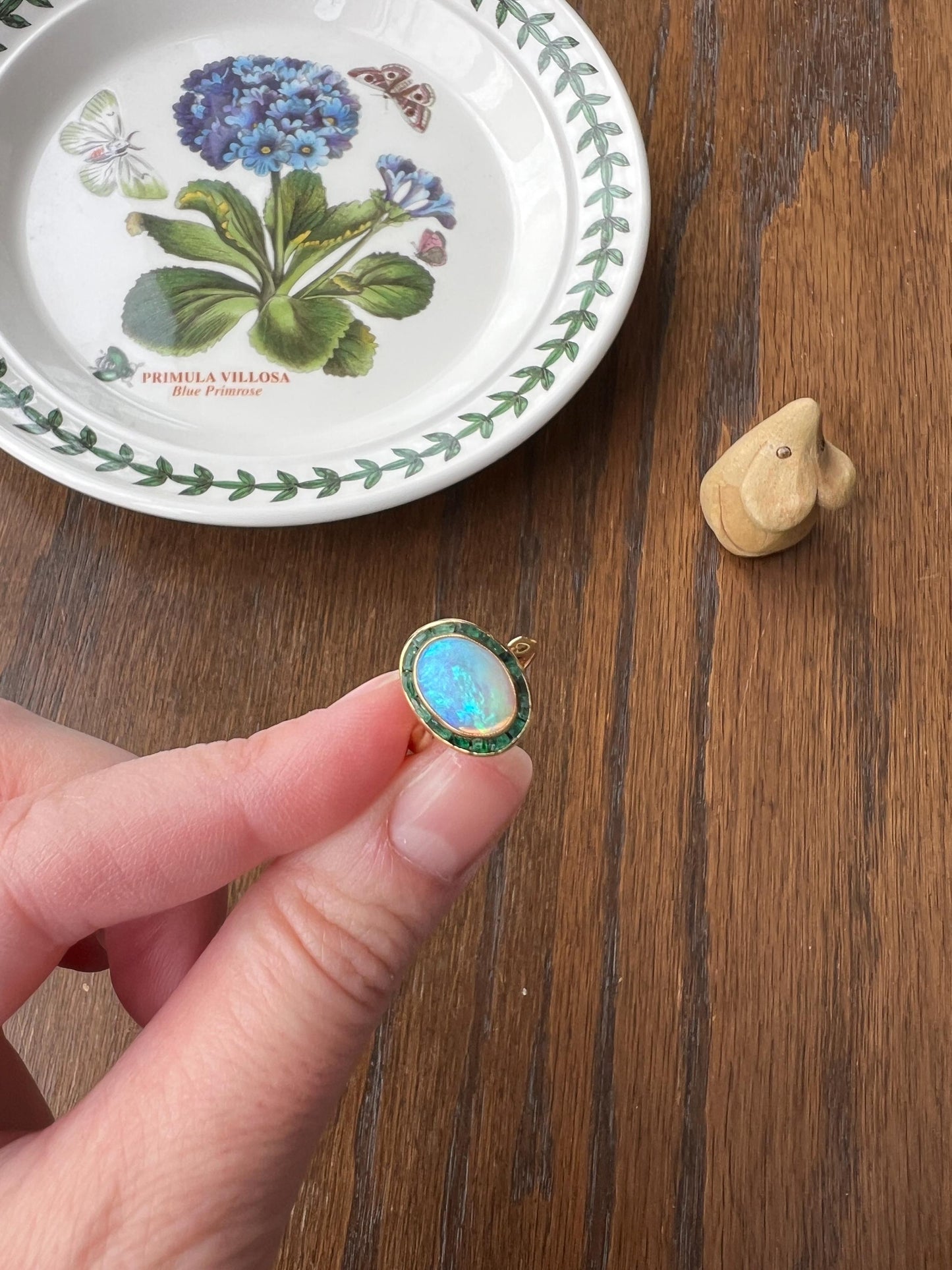 BLUE Opal Carre Cut EMERALD HALO Ring Antique 18k Gold Oval Geometric Bullseye Target Channel Set Green Romantic Gift Victorian Belle Epoque