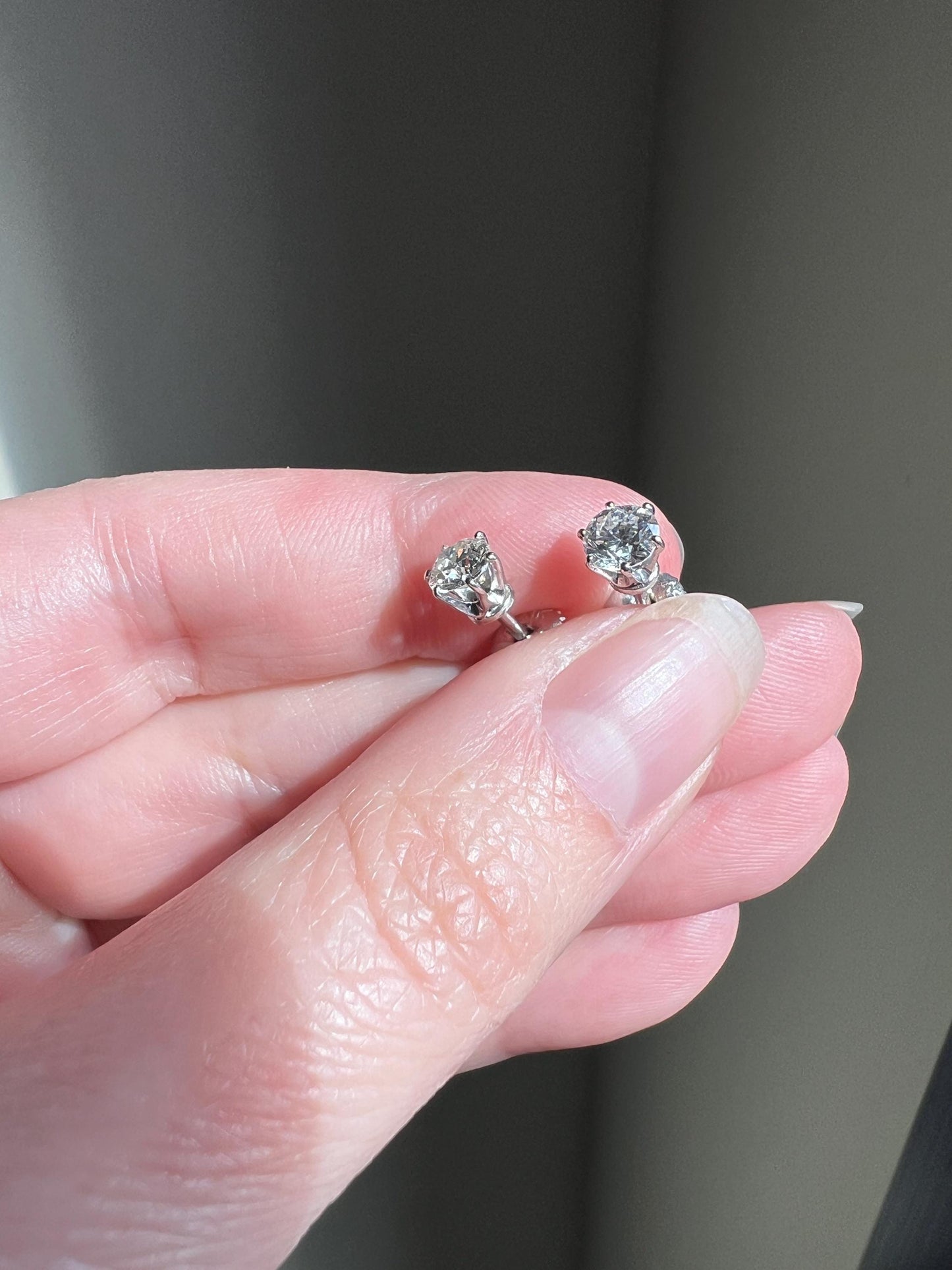 Transitional Cut 1 Carat DIAMOND Stud Earrings 14k White GOLD Gift Vintage Bridal Something Old Sparkle Minimalist Screw Back