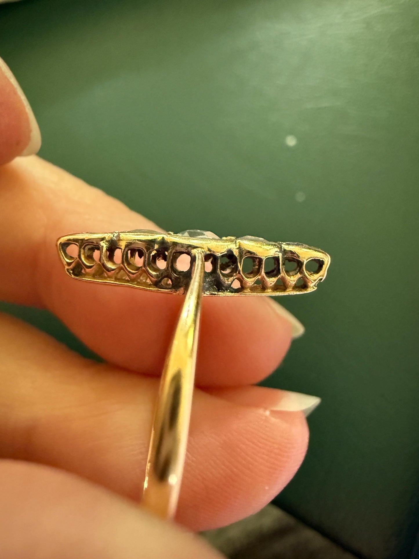 Rose Cut DIAMOND Antique Five Stone Skinny NAVETTE Ring 18k Gold Victorian to Georgian Scalloped Unique Romantic Gift