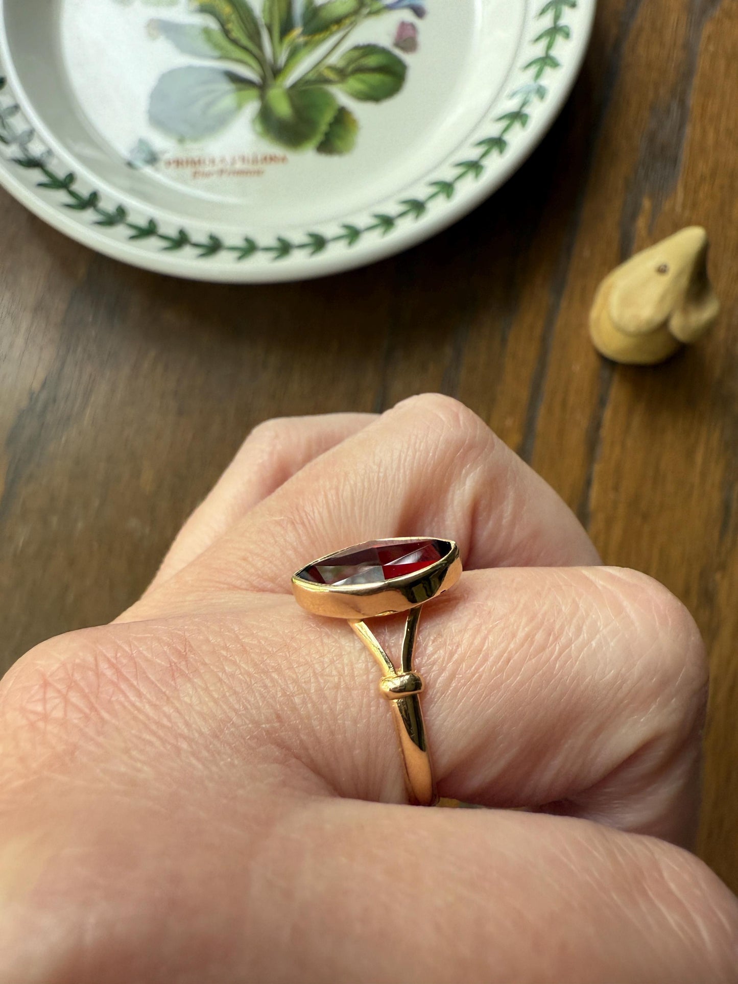 Marquise Perpignan GARNET Navette Ring French New! 18k Gold Crimson Light Reflective Foil Back Geometric Stacker Unique Romantic Gift