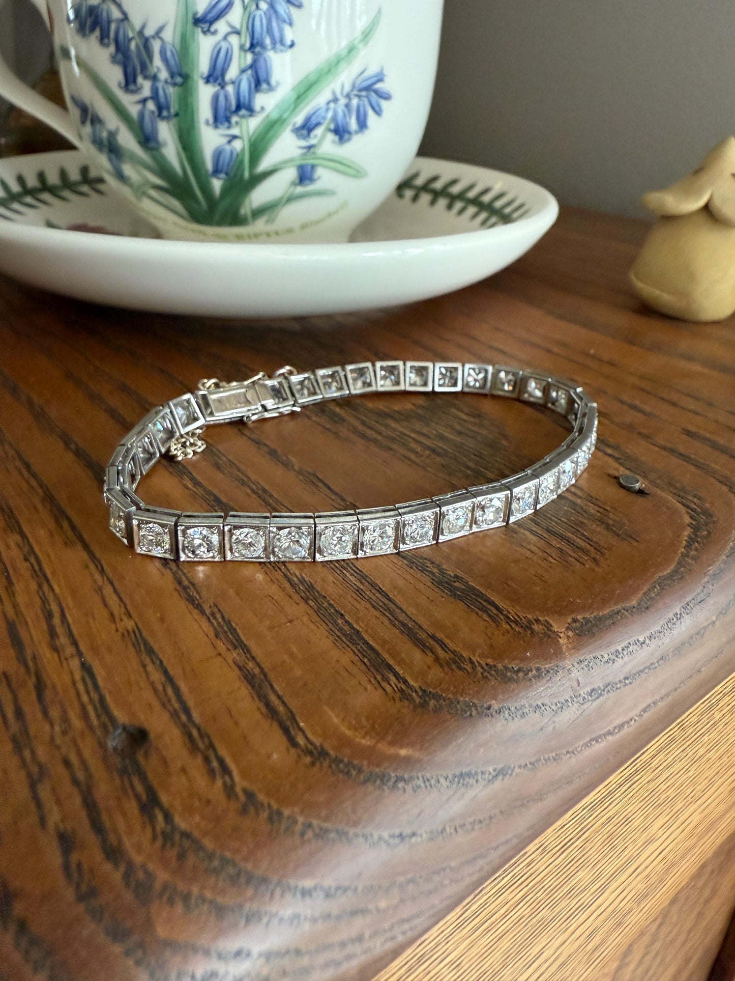 Antique 9.5 CARAT 35 Old European & Mine Cut DIAMOND Line Riviera Tennis Bracelet Platinum French Square Bezel Rivere Wriststack 9.5Ctw OmC
