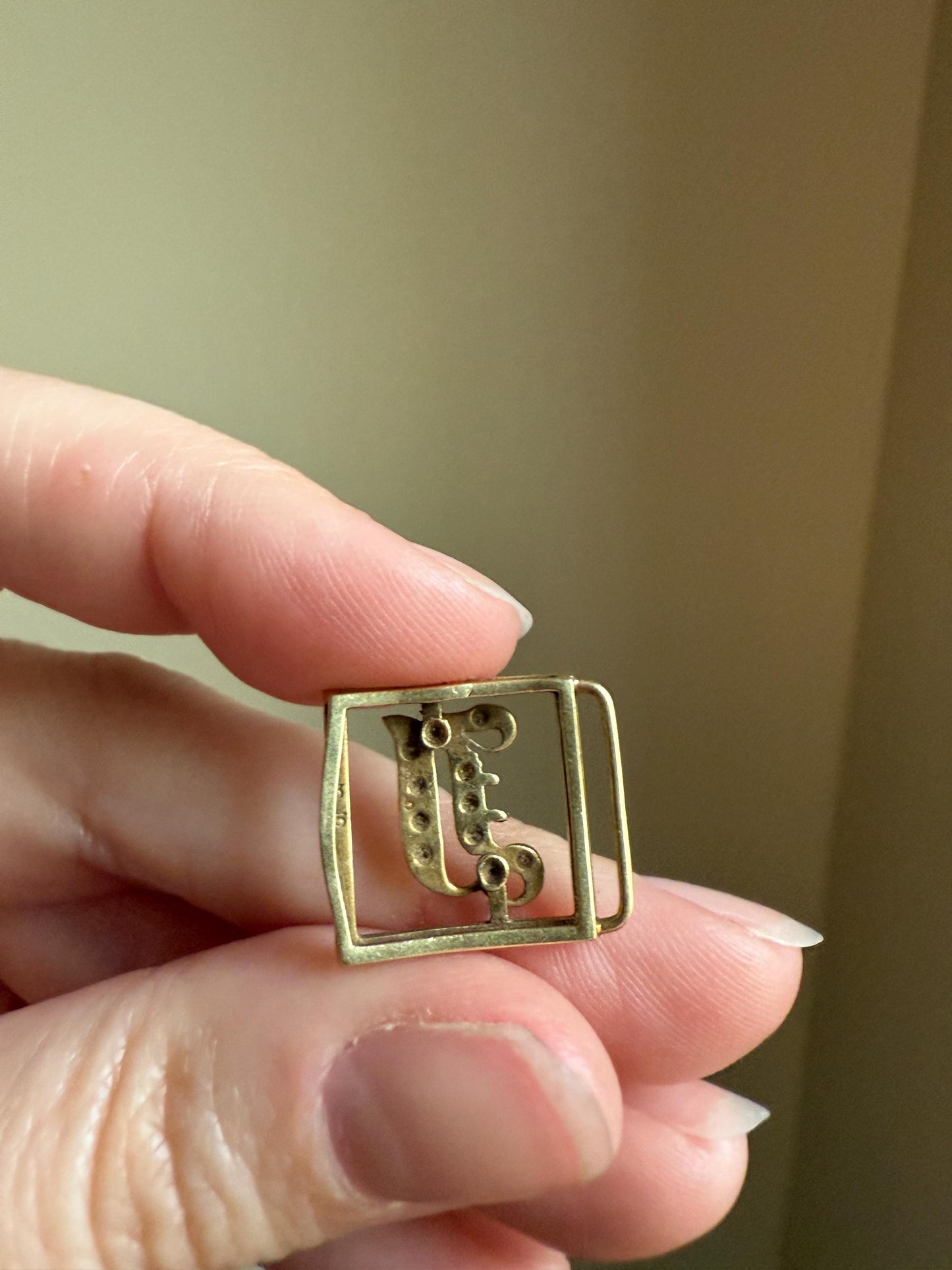 Antique INITIAL J F Slide Letter Rose Cut DIAMOND Pendant 14k Gold Enamel Bracelet Necklace Charm Gift Symbol Victorian Art Deco Geometric