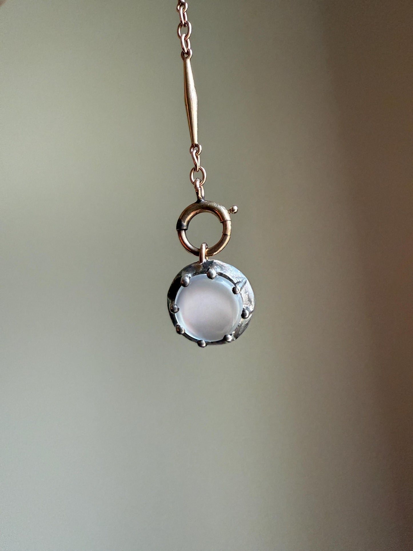 Gray Blue MOONSTONE Antique Pendant 18k Gold Silver Collet Set Glowing Orb Flash Victorian Georgian Necklace or Bracelet Charm Unique Gift