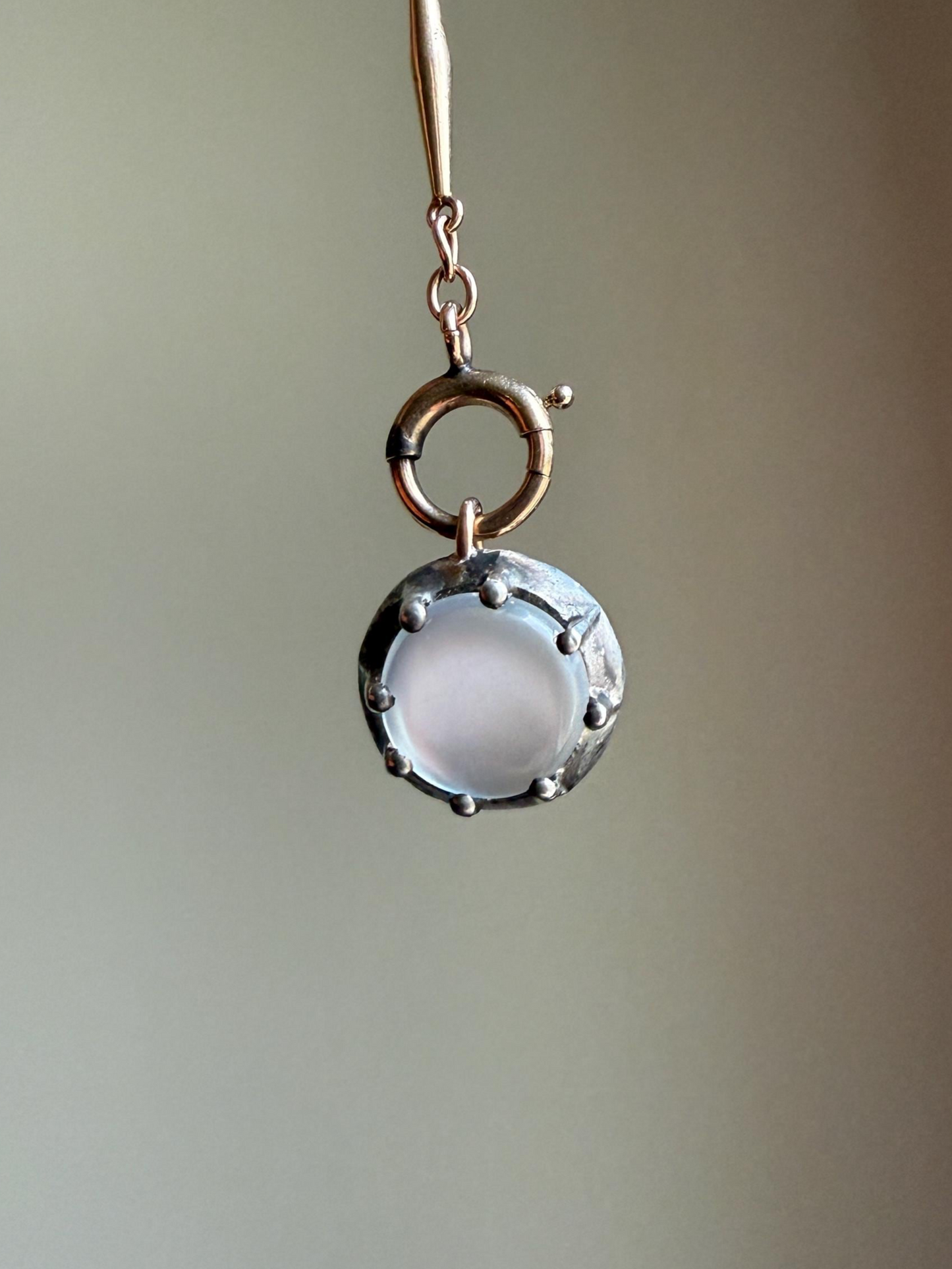 Gray Blue MOONSTONE Antique Pendant 18k Gold Silver Collet Set Glowing Orb Flash Victorian Georgian Necklace or Bracelet Charm Unique Gift
