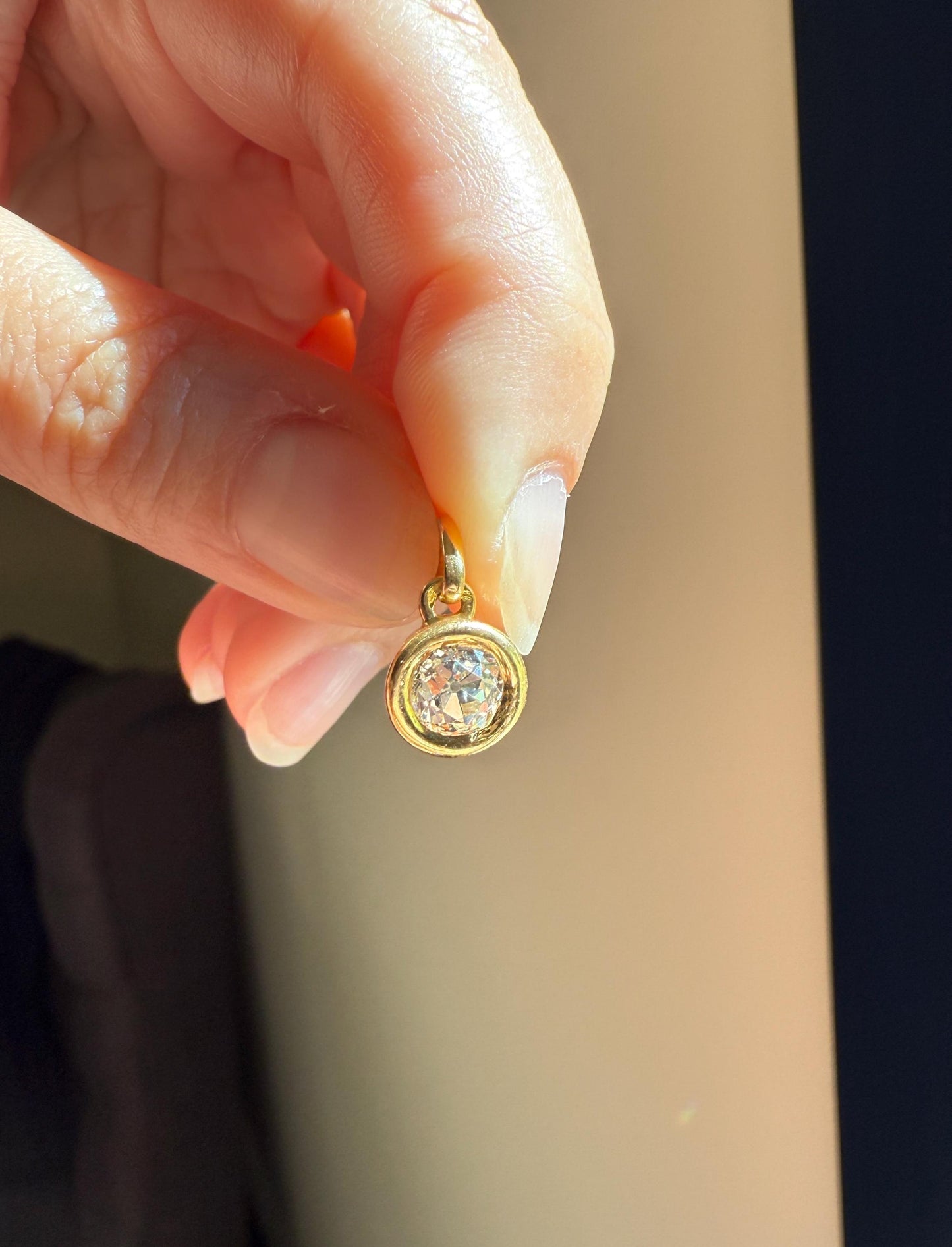 Eye Clean Chunky 1 Carat Antique Old Mine Cut DIAMOND Bezel Set Solitaire Pendant French Vintage Minimalist OMC 1Ct Bracelet Necklace Charm
