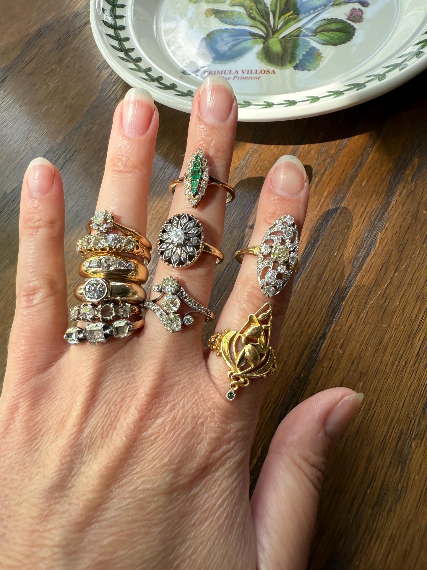 Georgian Era Antique Spanish Iberian Rose Cut Diamond Ring Oval Floral Sunburst Cupped Domed Back 18k Gold Silver Unique Foiled Stacker Gift