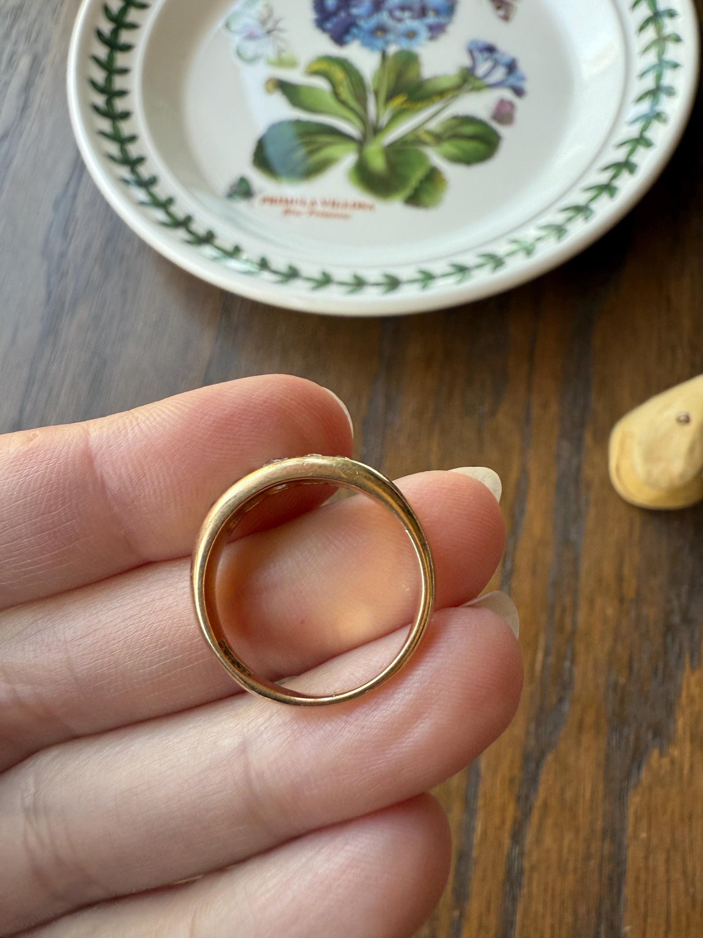 Antique Old Mine Cut DIAMOND Five Stone Wide Band 18k Gold Solid Ring Victorian Stacker Chunky Domed Wedding Romantic Gift OmC