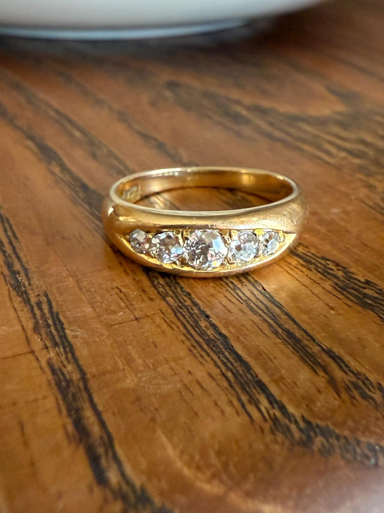 Antique Old Mine Cut DIAMOND Five Stone Wide Band 18k Gold Solid Ring Victorian Stacker Chunky