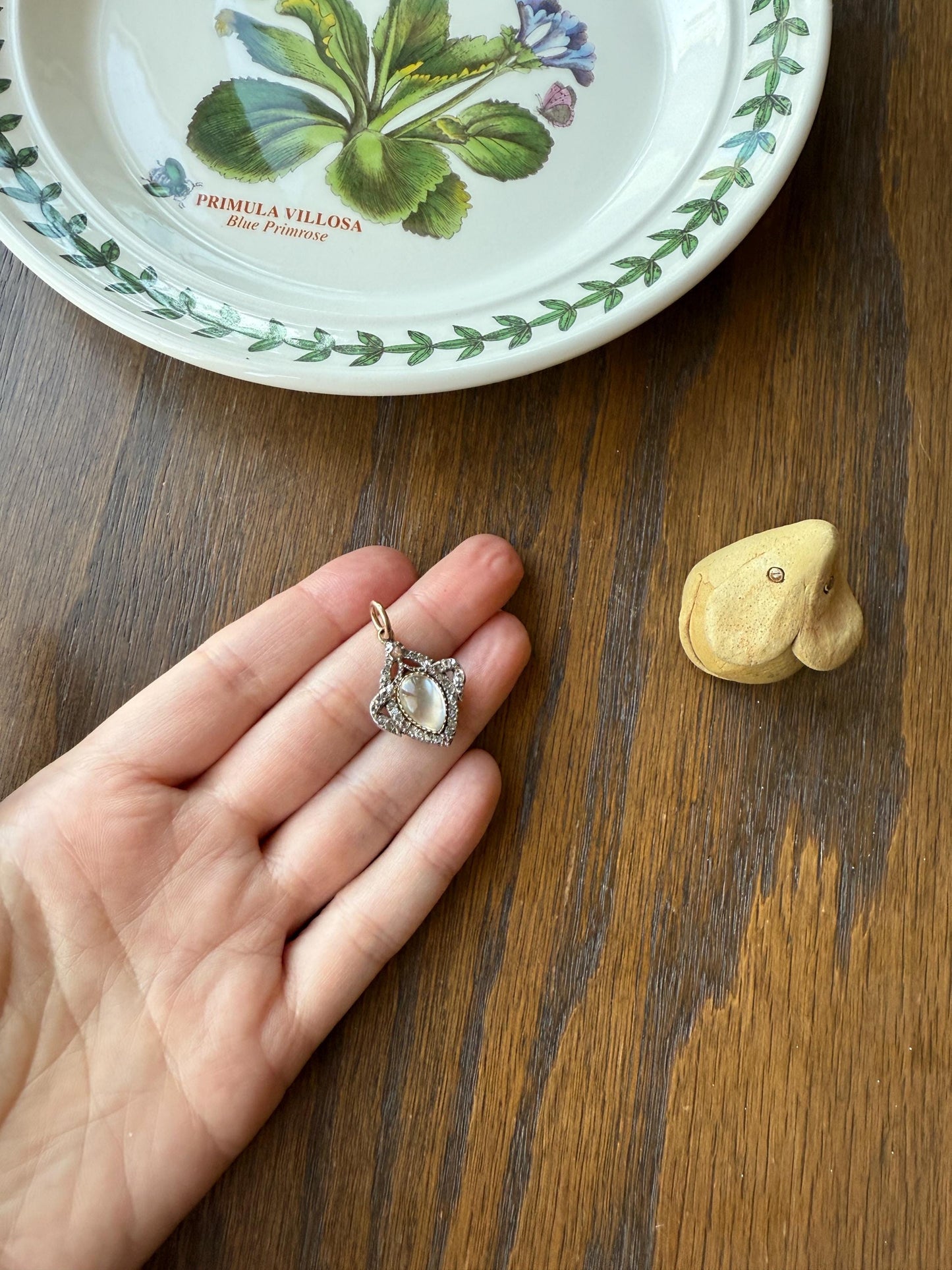 GEORGIAN Antique Bowed HEART Garland Halo Locket Back Pendant 10k Gold Silver Moonstone Rose Cut DIAMOND Magnifier Gift Figural Victorian