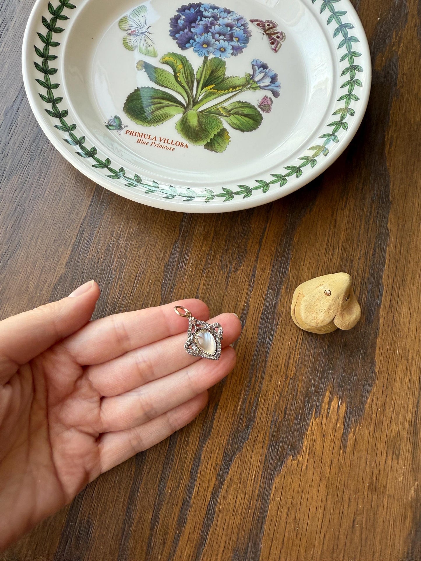 GEORGIAN Antique Bowed HEART Garland Halo Locket Back Pendant 10k Gold Silver Moonstone Rose Cut DIAMOND Magnifier Gift Figural Victorian