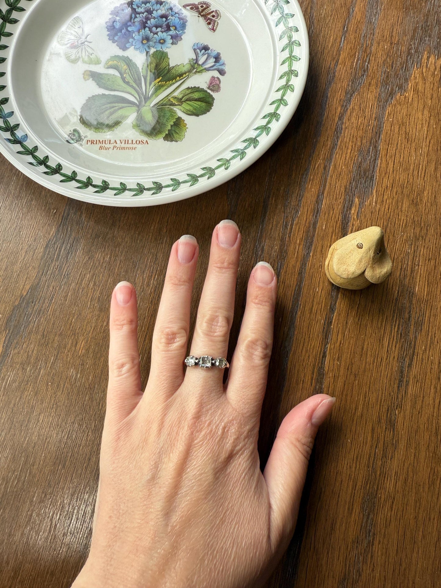 Table Cut DIAMOND Three Stone Stacker Band Antique 18k Gold Five Stone Ring Half Hoop Stacker Gift Foil Silver Collet Georgian Victorian