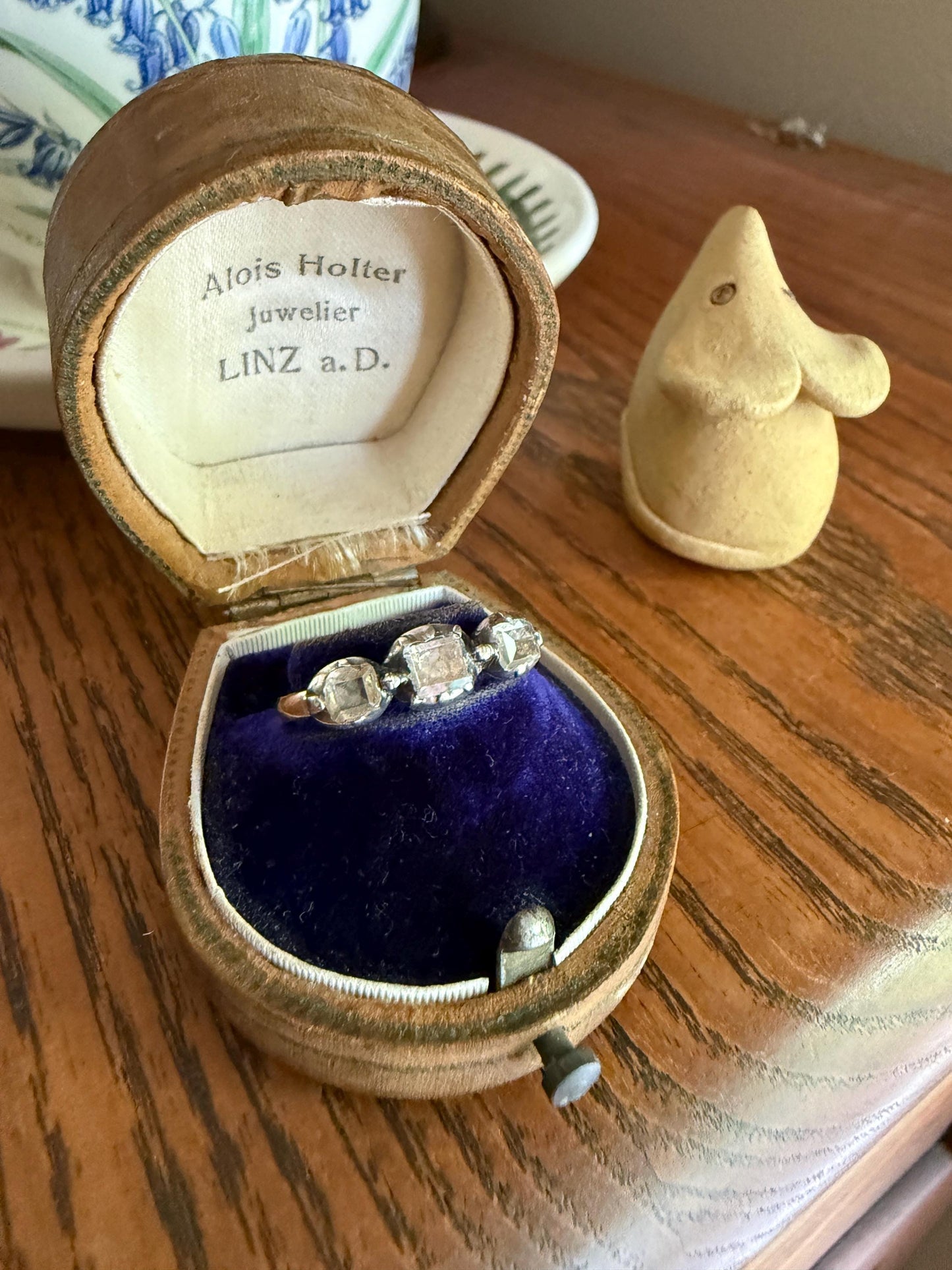 Table Cut DIAMOND Three Stone Stacker Band Antique 18k Gold Five Stone Ring Half Hoop Stacker Gift Foil Silver Collet Georgian Victorian