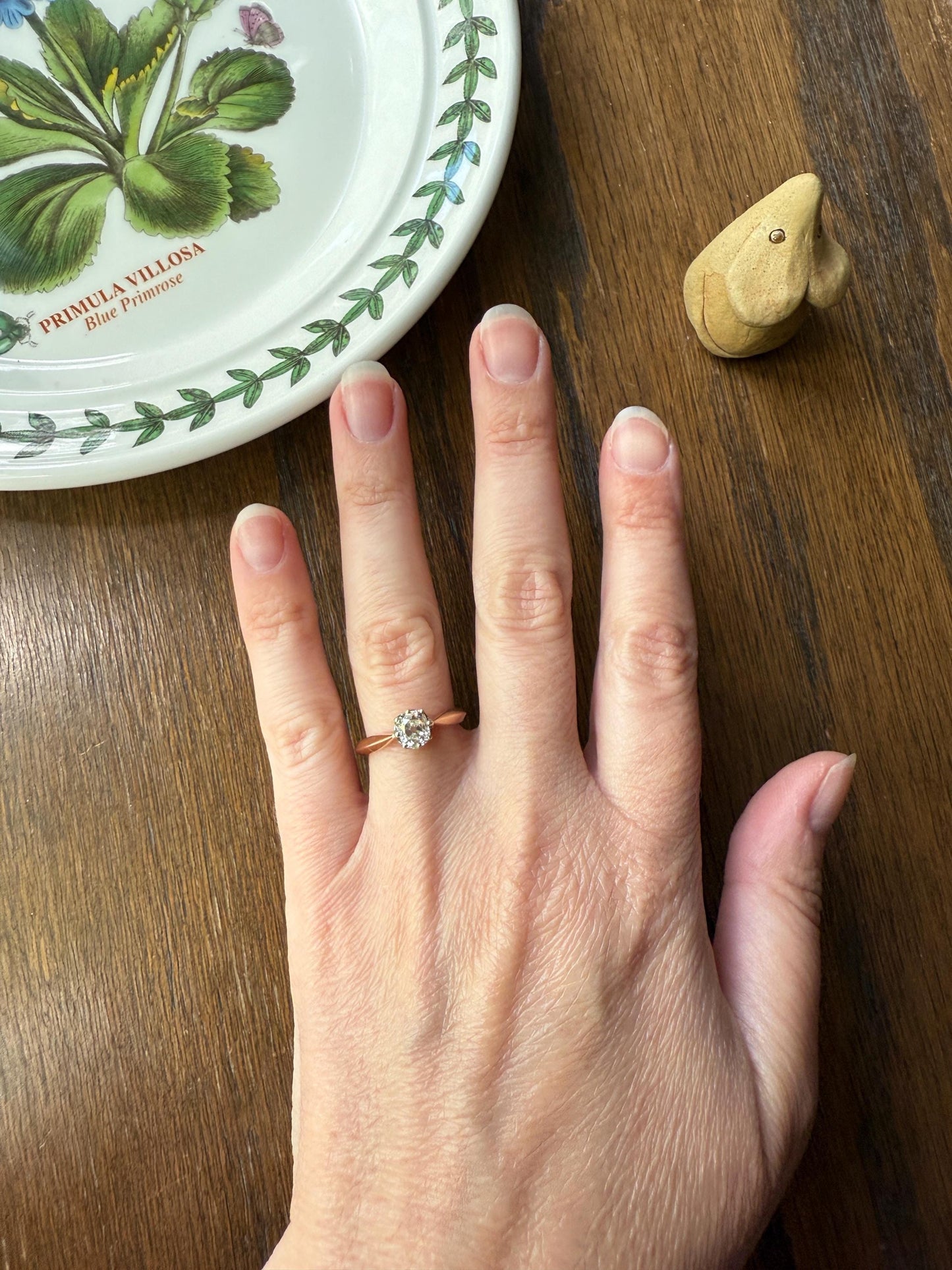 Antique Eye Clean .65 Carat Elongated Old Mine Cut DIAMOND French Solitaire Engagement Ring Stacker 18k Gold Wedding Prong Set OMC Gift