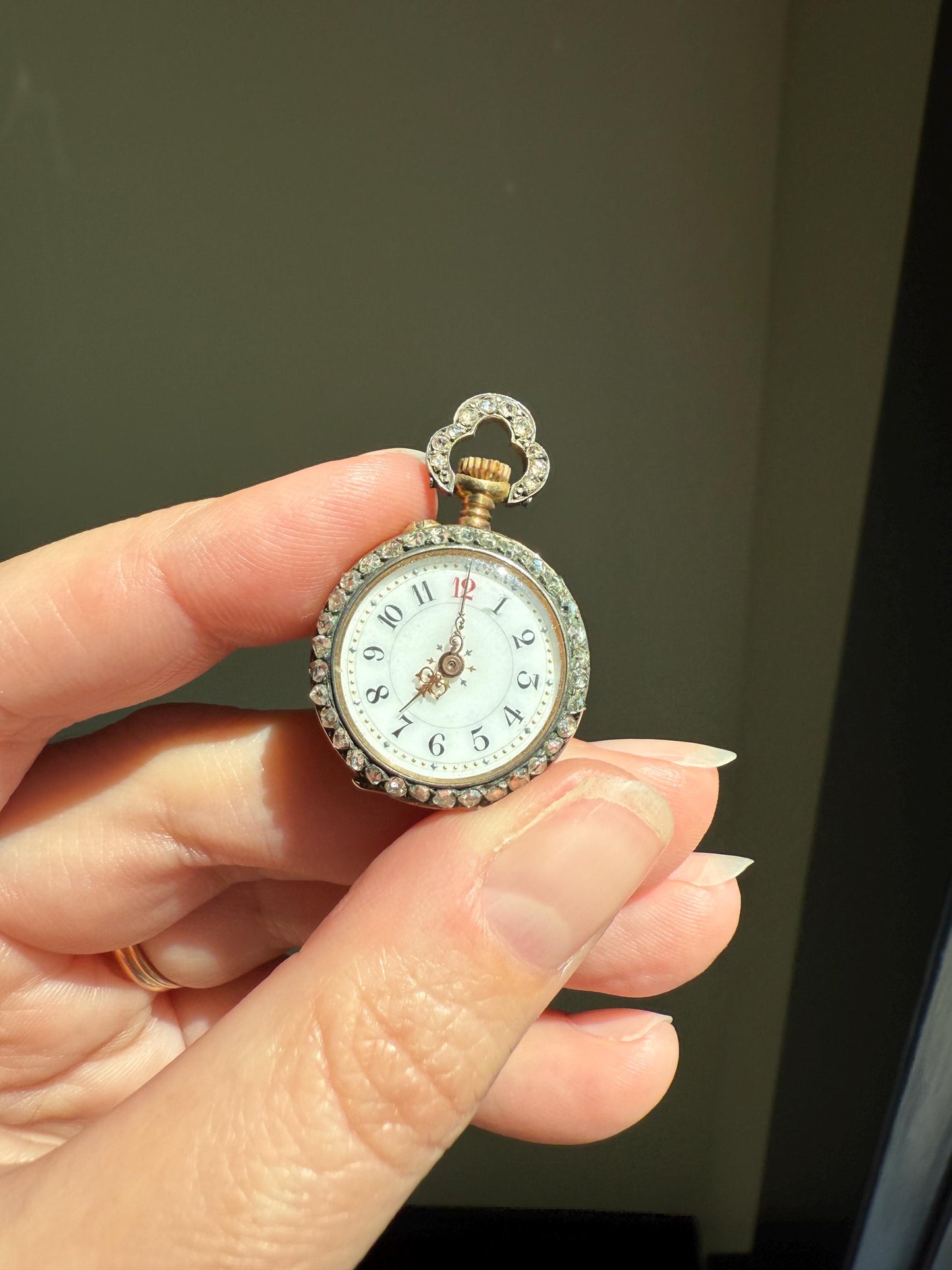 ENTIRELY DIAMOND Encrusted French VICTORIAN Era Chunky Rose Cut Diamond Antique 18k Gold Silver Pocket Watch Case Pendant Locket Rare Gift