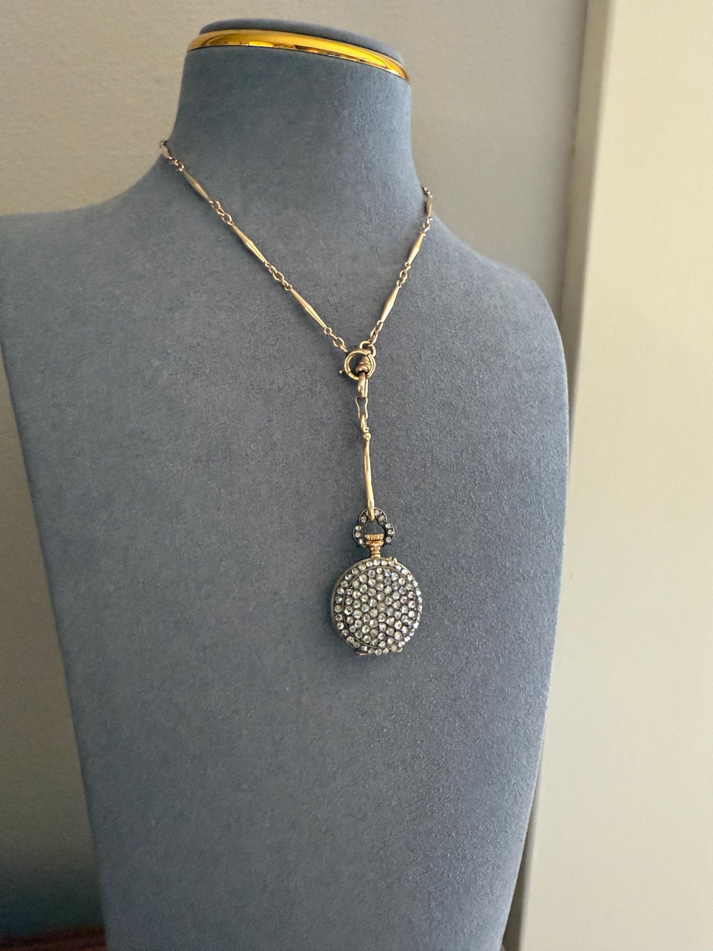 ENTIRELY DIAMOND Encrusted French VICTORIAN Era Chunky Rose Cut Diamond Antique 18k Gold Silver Pocket Watch Case Pendant Locket Rare Gift