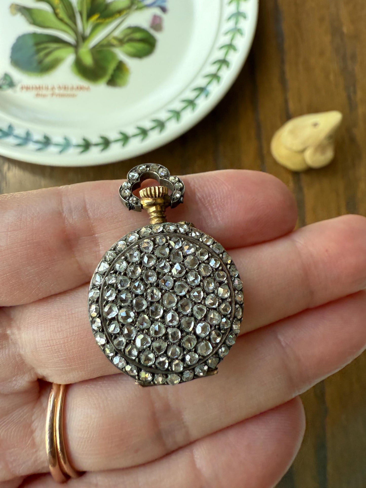 ENTIRELY DIAMOND Encrusted French VICTORIAN Era Chunky Rose Cut Diamond Antique 18k Gold Silver Pocket Watch Case Pendant Locket Rare Gift
