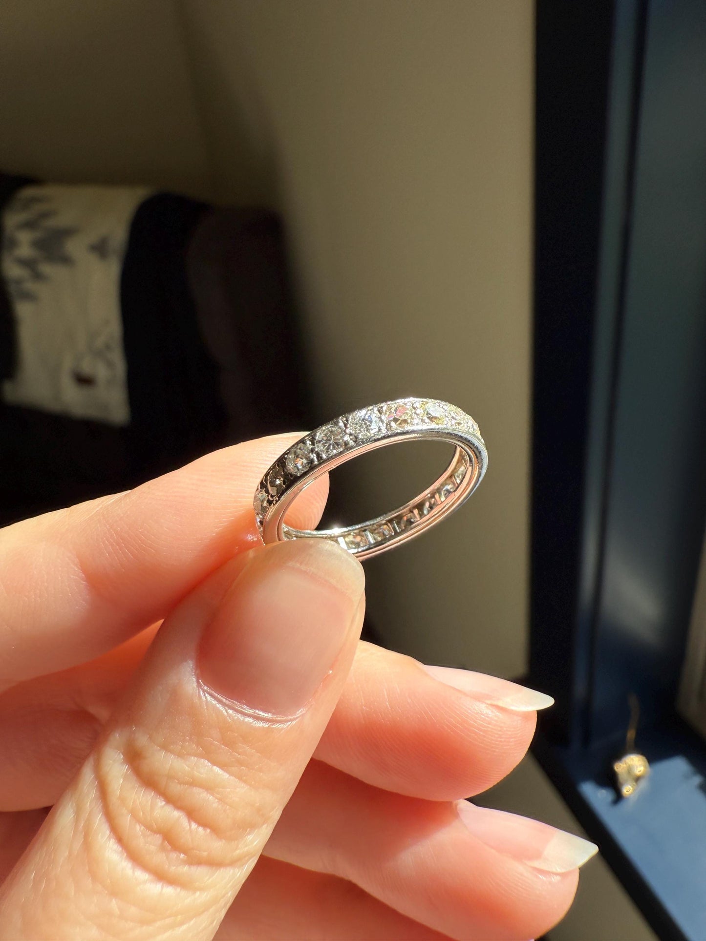 FRENCH Antique Edwardian Art Deco 1.3 Carat 22 Old Mine Single Cut DiAMOND Platinum FuLL ETERNITY Band Ring Wedding 1.3Ctw Tdw OMC Stacker