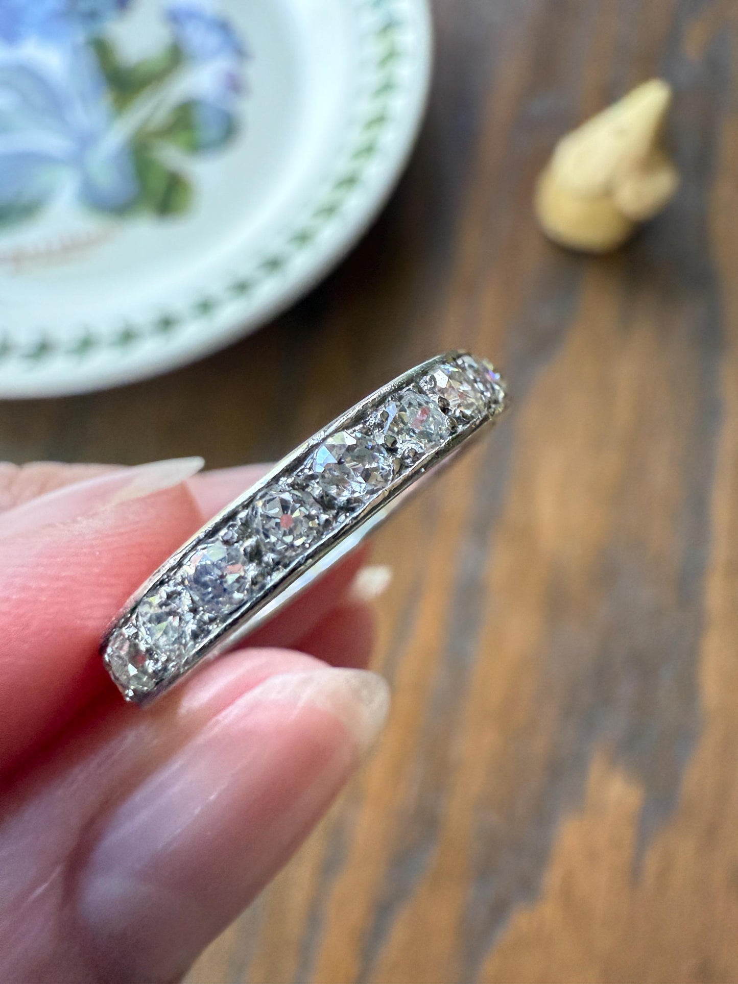 FRENCH Antique Edwardian Art Deco 1.3 Carat 22 Old Mine Single Cut DiAMOND Platinum FuLL ETERNITY Band Ring Wedding 1.3Ctw Tdw OMC Stacker