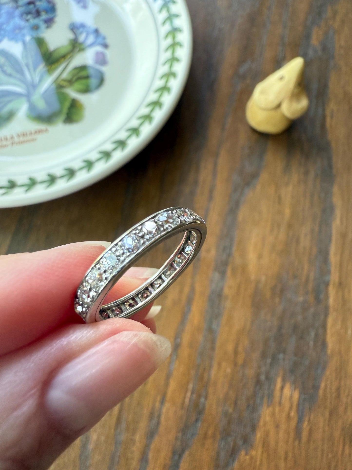 FRENCH Antique Edwardian Art Deco 1.3 Carat 22 Old Mine Single Cut DiAMOND Platinum FuLL ETERNITY Band Ring Wedding 1.3Ctw Tdw OMC Stacker