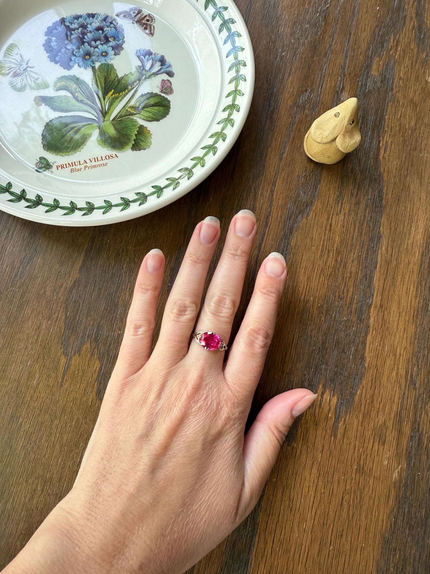 Antique Edwardian Art Deco East West Pink RUBY 18k Gold Fuchsia Oval Belle Epoque Stacker Colorful Geometric Romantic Gift Vibrant Color
